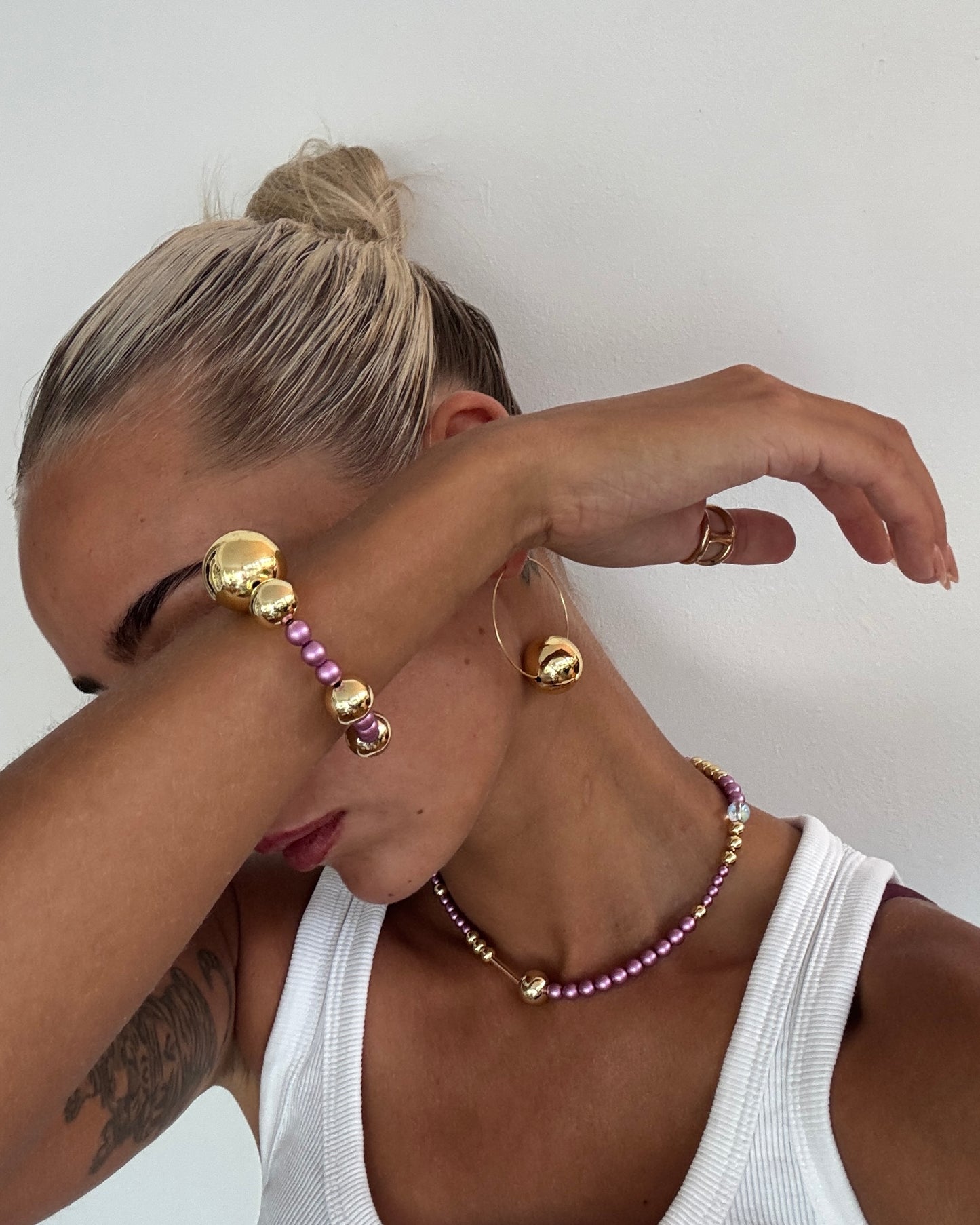 Rainbow princess grape pearl + gold choker