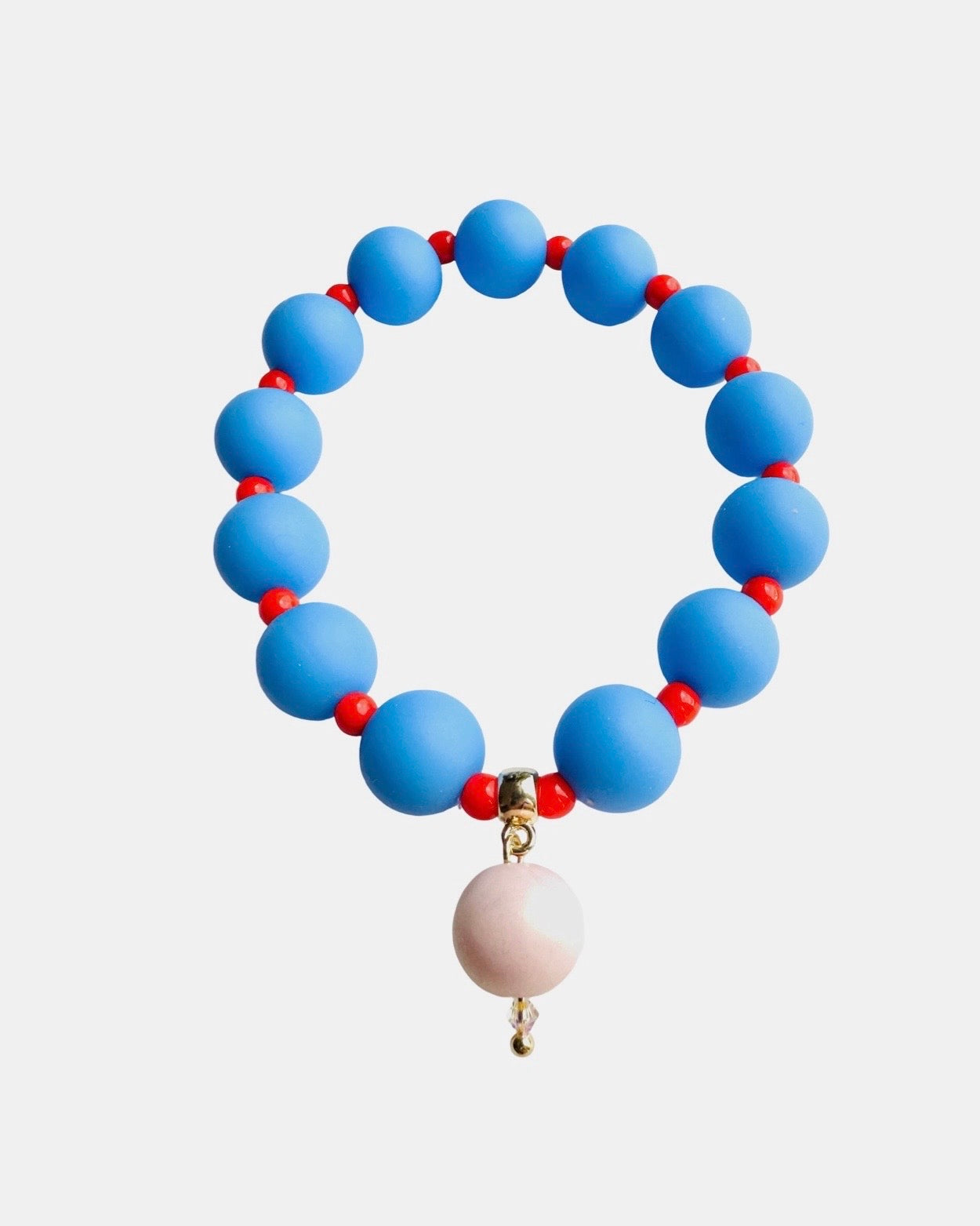 Beau bracelet in bright blue + orange, soft pink pearl charm