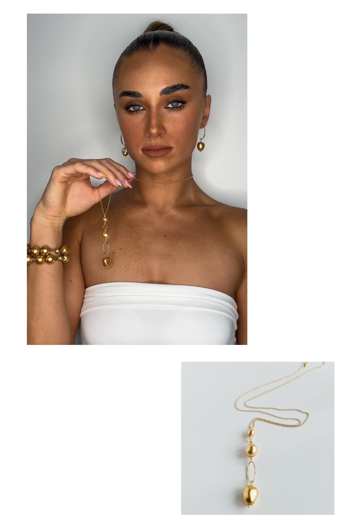 Portia 14k gold filled chain, baroque crystal pearl drop necklace
