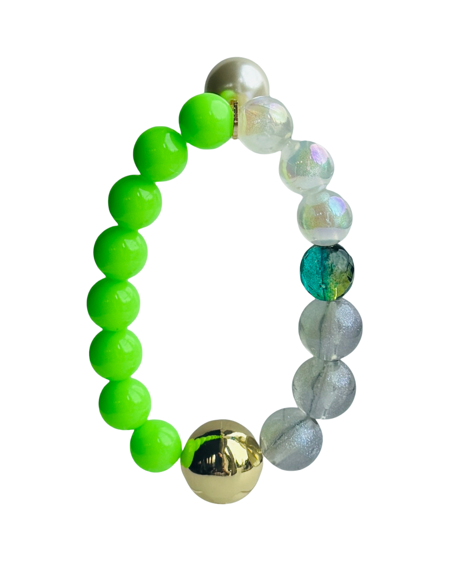 Juju neon lime, gold + crystal charm bracelet