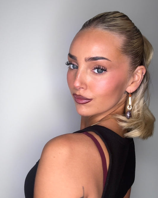 Charlotine Amber Crystal, gold + crystal pearl drop earrings