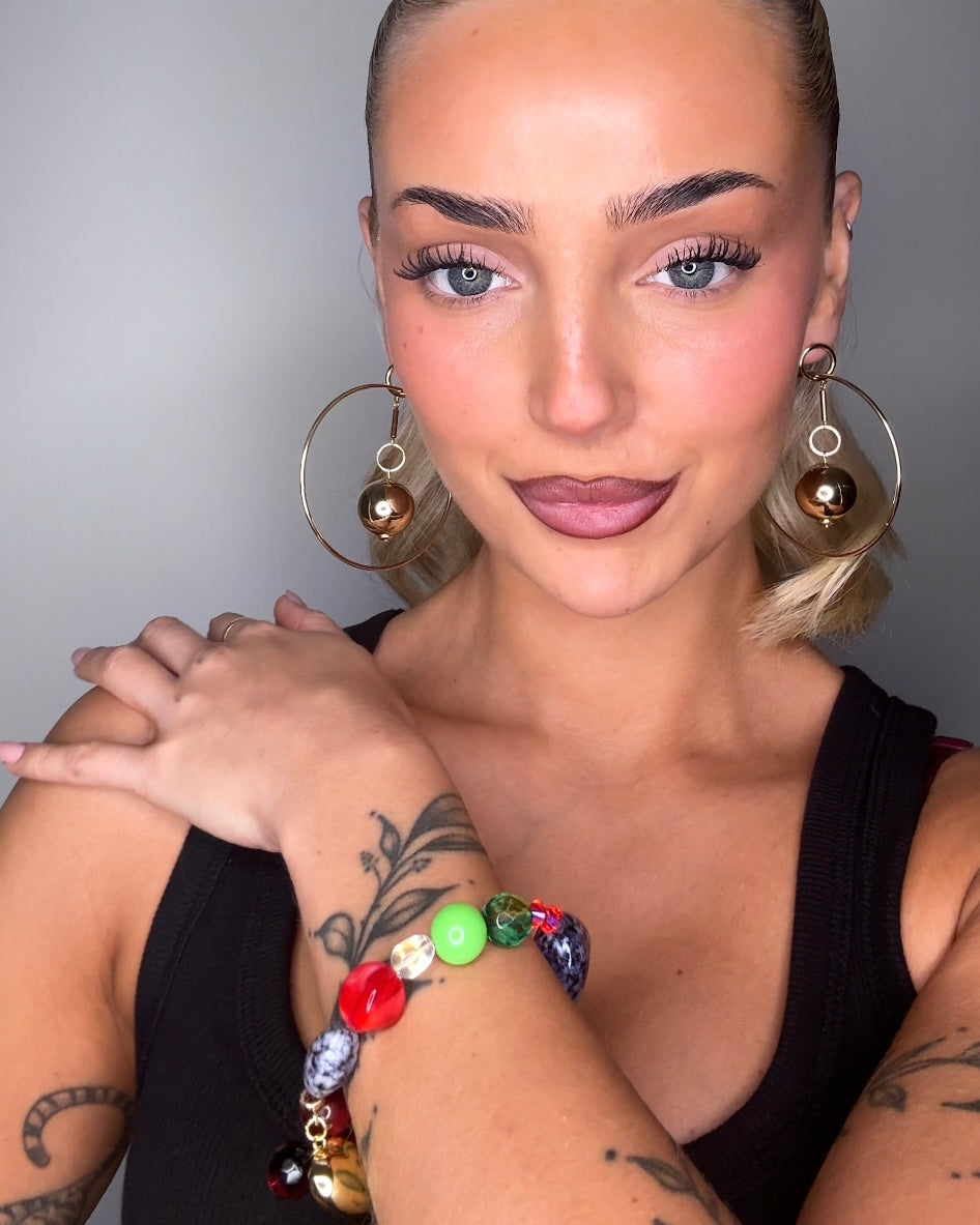 Lottie Love limited edition beaded bracelet, drop crystal + heart charms