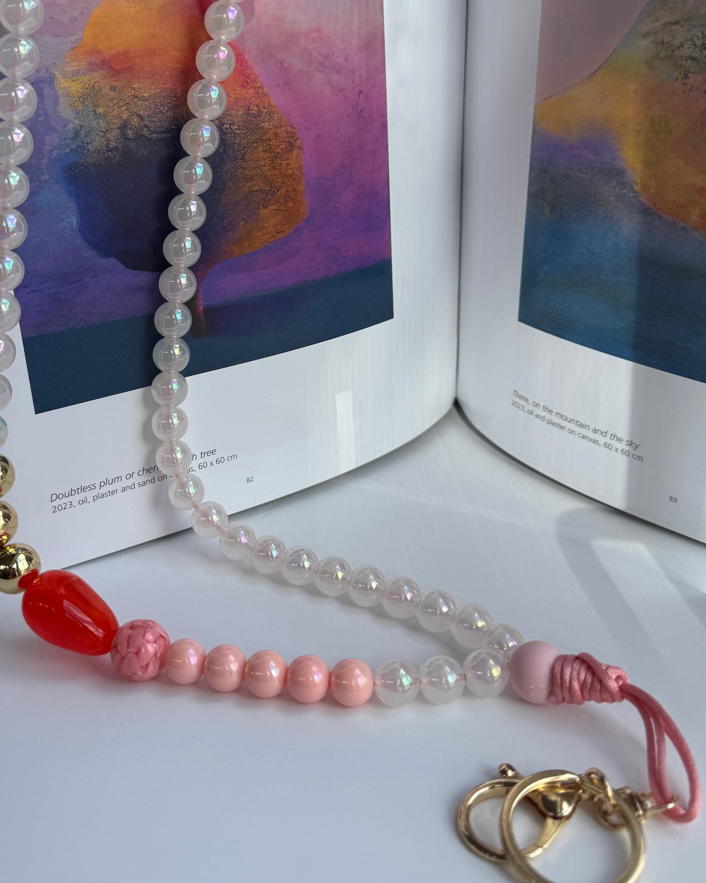 Dolly dot pink gold beaded cross body phone strap