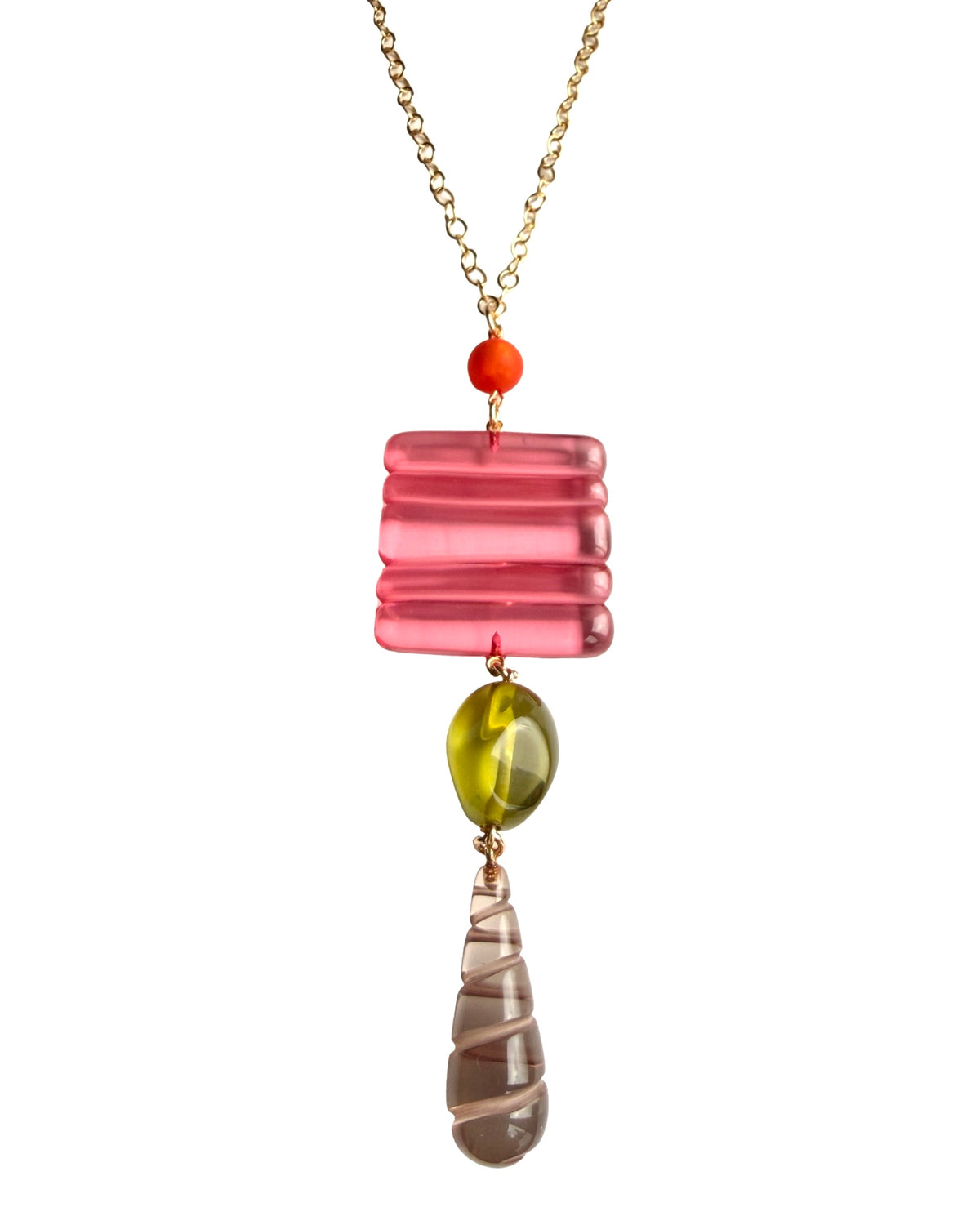 La Bomba Pink & Olive Bespoke Drop Necklace