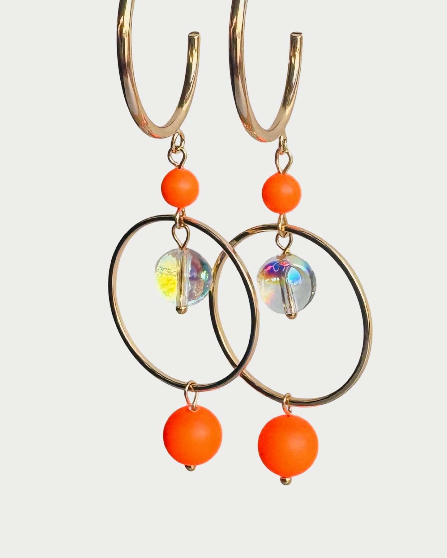 Suki neon orange pop Crystal hoop earrings