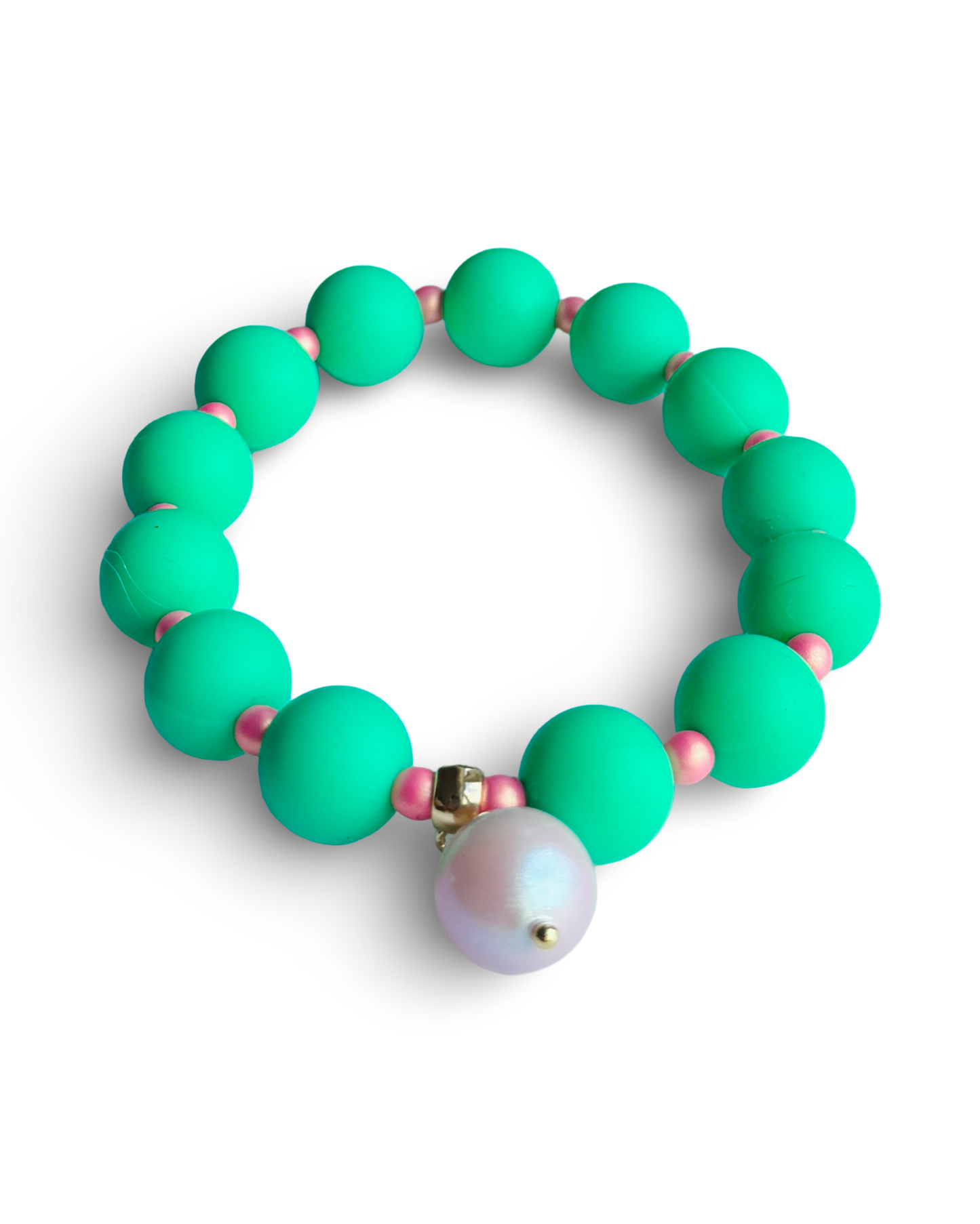 Beau French Green, dusty pink pearl bracelet soft pink pearl charm