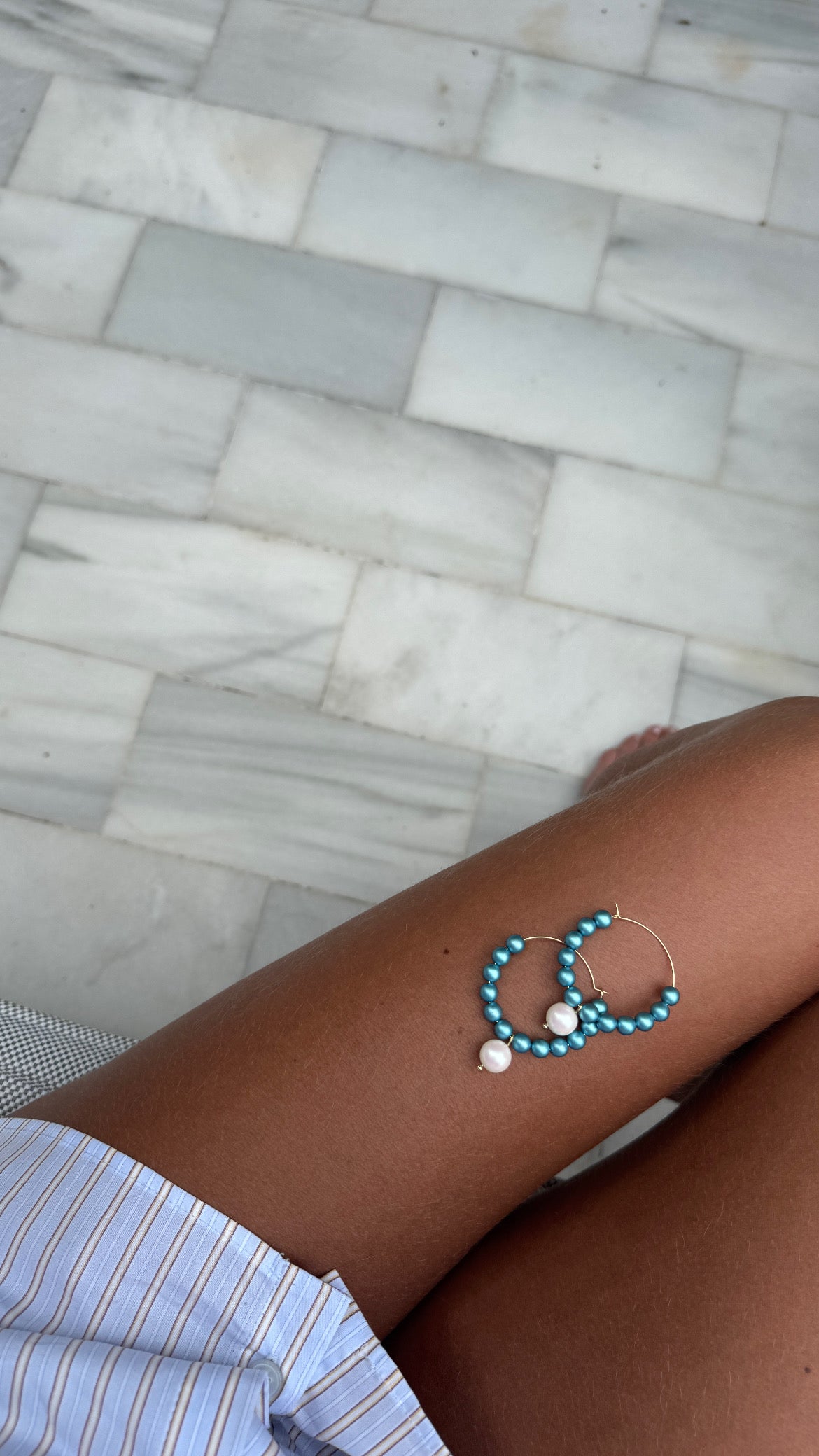 Candy land petrol blue crystal pearl drop hoops