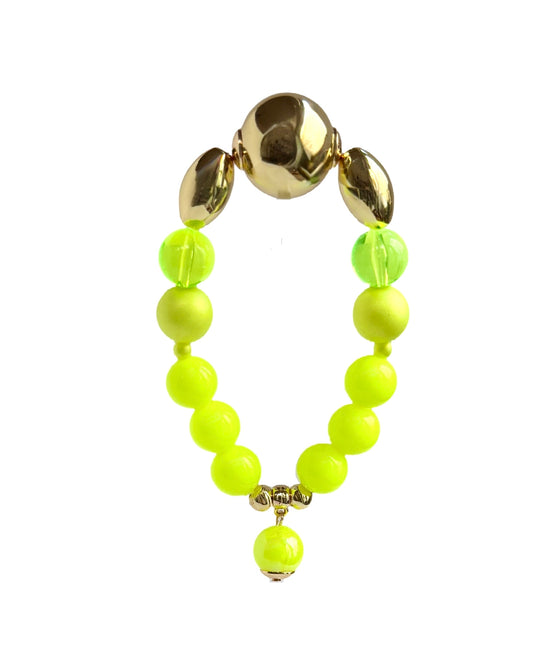 Pretty please neon yellow crystal pearl, vintage, gold + lucite beaded bracelet