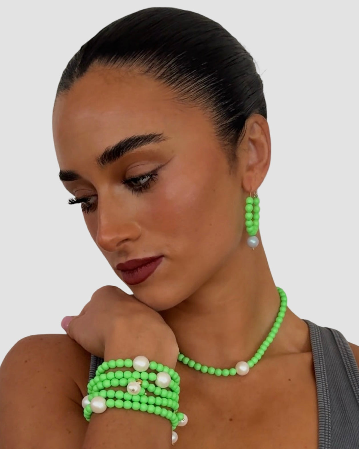Lollipop bright green Crystal Pearl bracelet