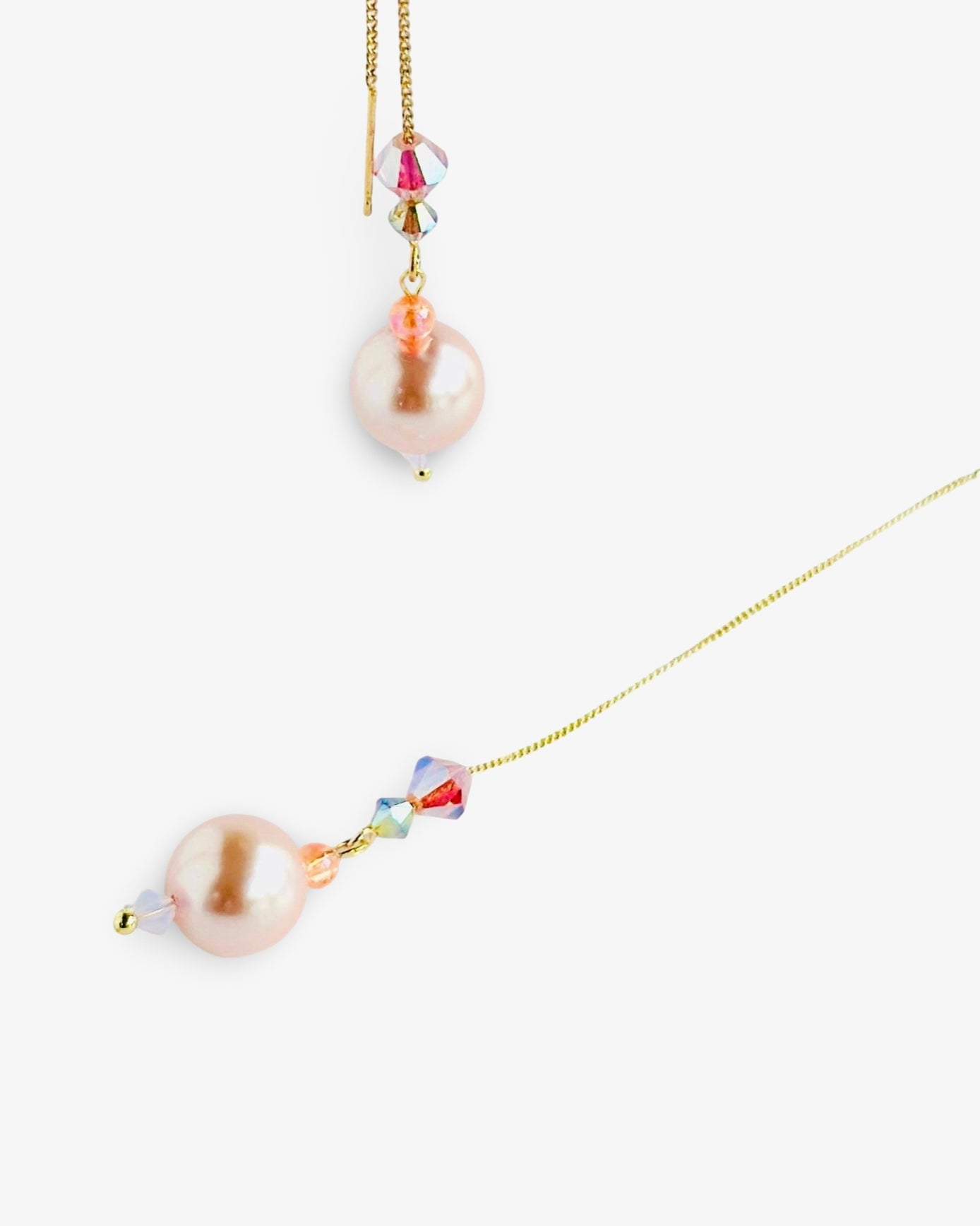 Petra Ballet pink pearl + crystal Threader earrings