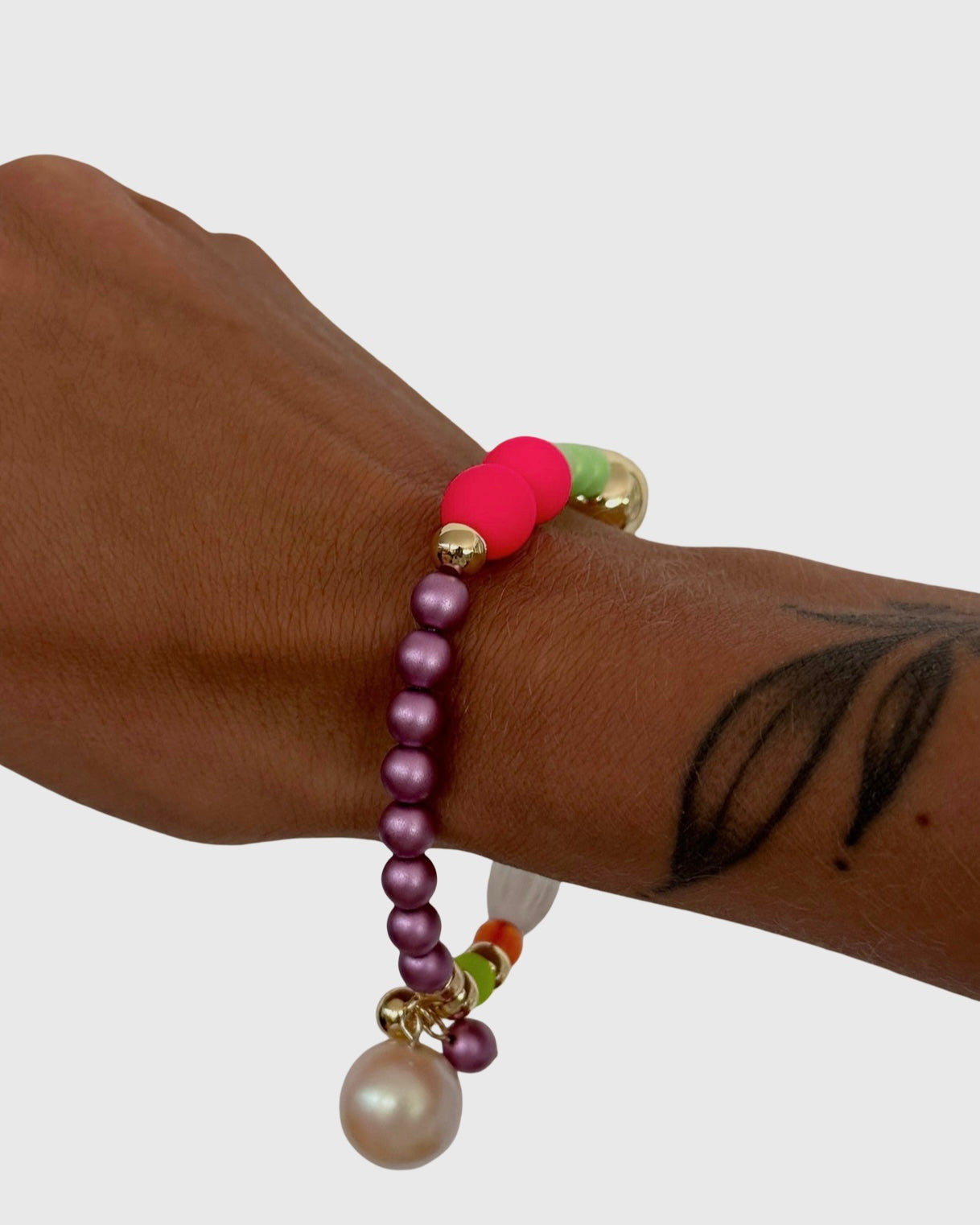 Rainbow princess neon pink pop crystal pearl multi charm bracelet