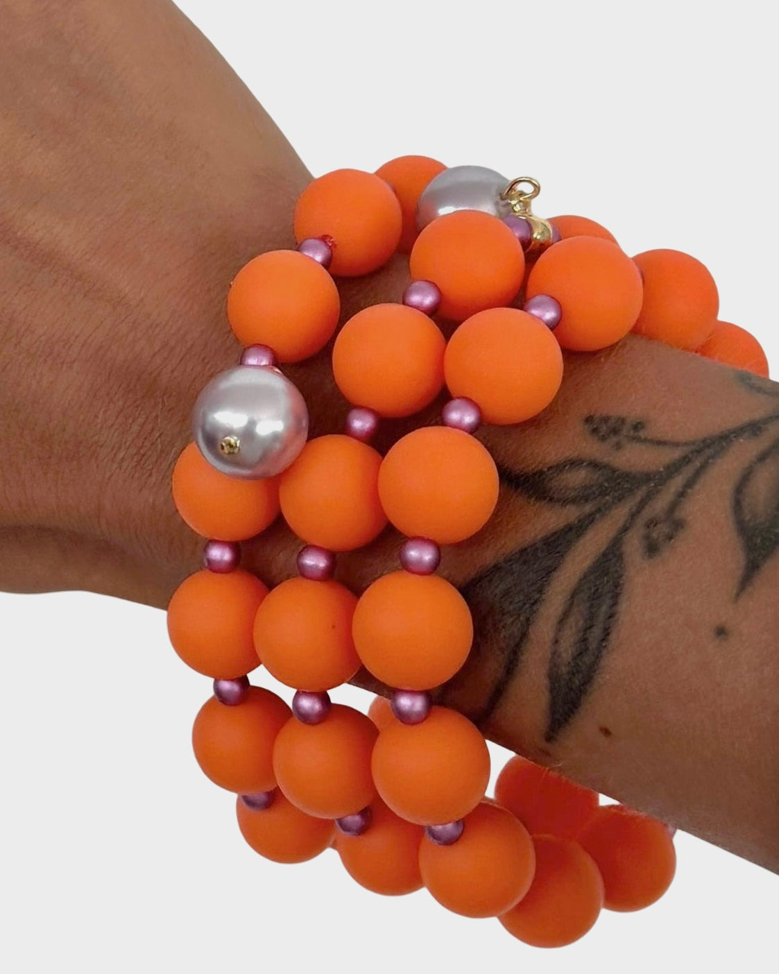 Beau tangerine bead + purple pearl bracelet, drop lilac crystal pearl
