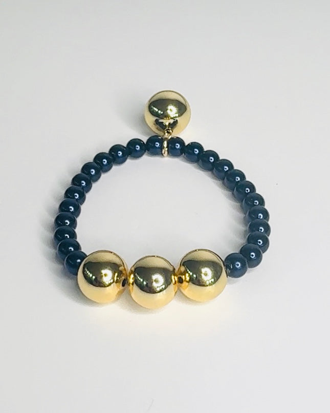 Betty boo deepest navy crystal pearl gold beaded bracelet