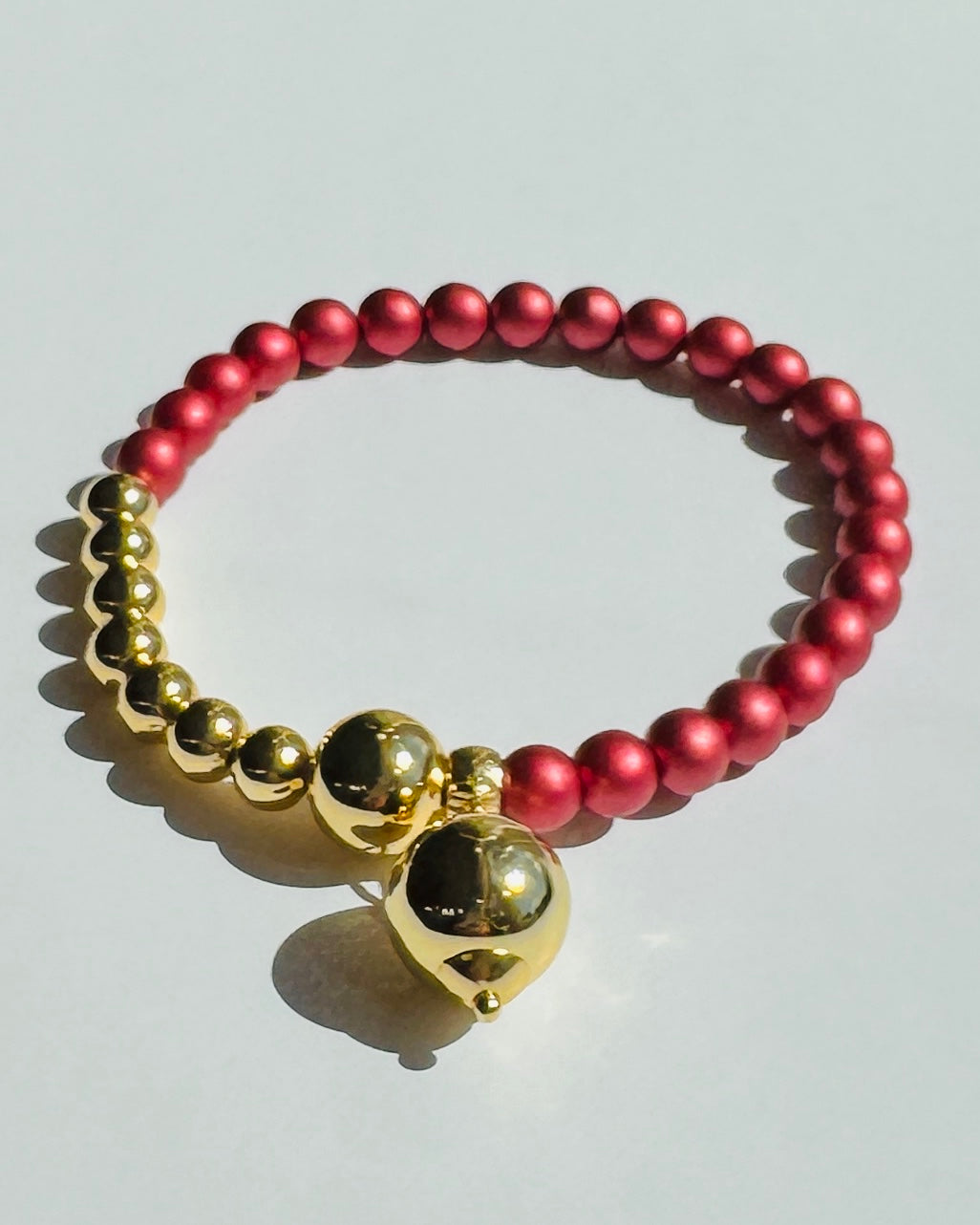 Fifi bijou cranberry crystal pear gold bracelet, gold drop charm