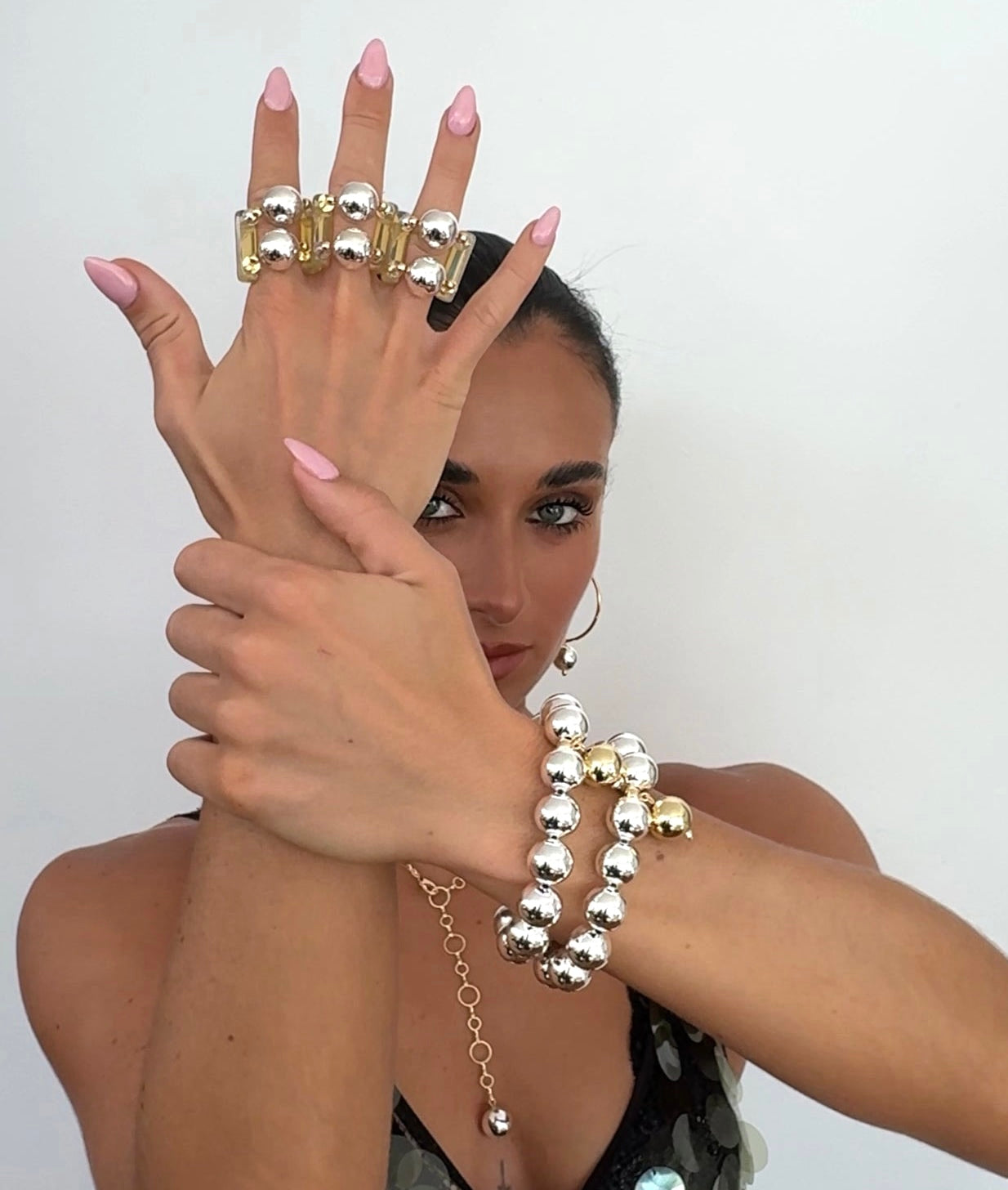 Silver double trouble crystal ring