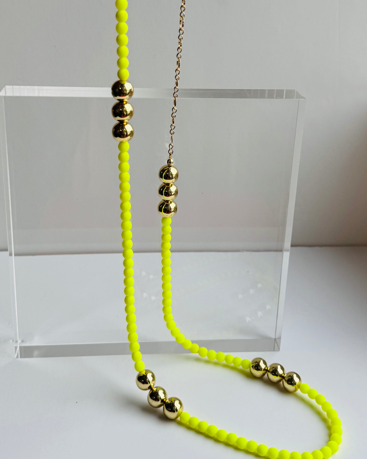 Barberella shocking yellow, gold long wrap multi wear necklace