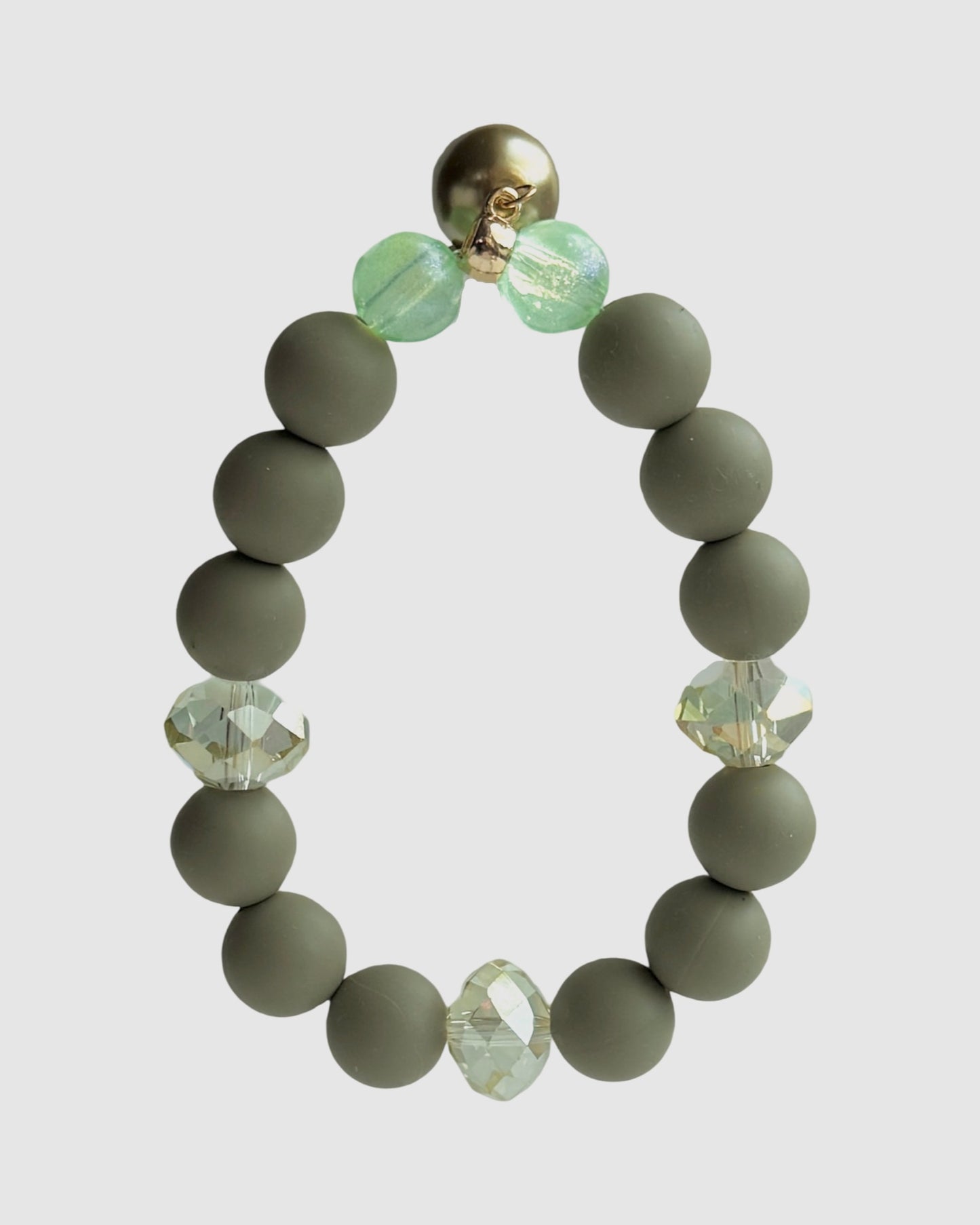 Olive Crumpet bead + crystal bracelet