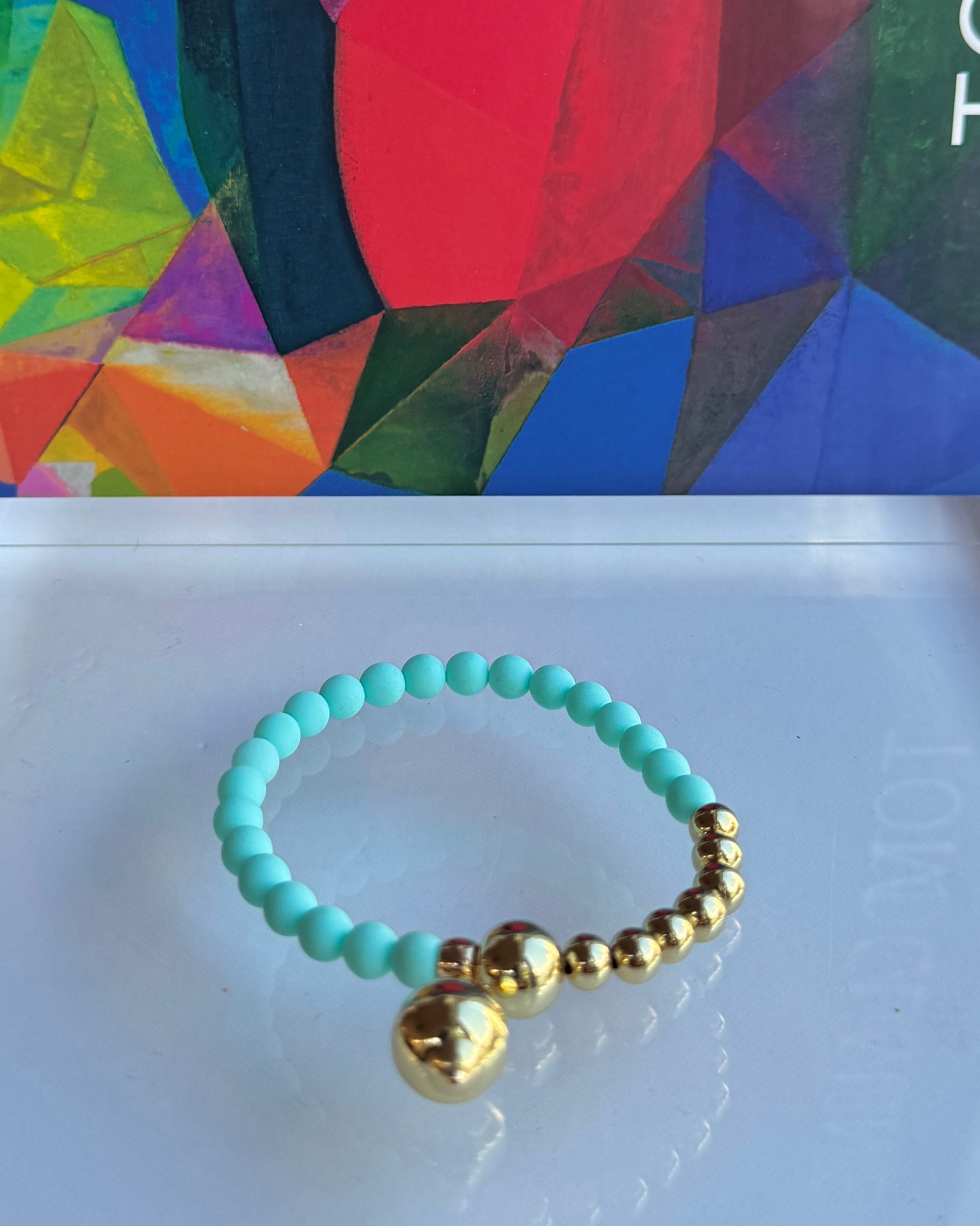 Fifi bijou seafoam crystal gold, drop gold charm bracelet