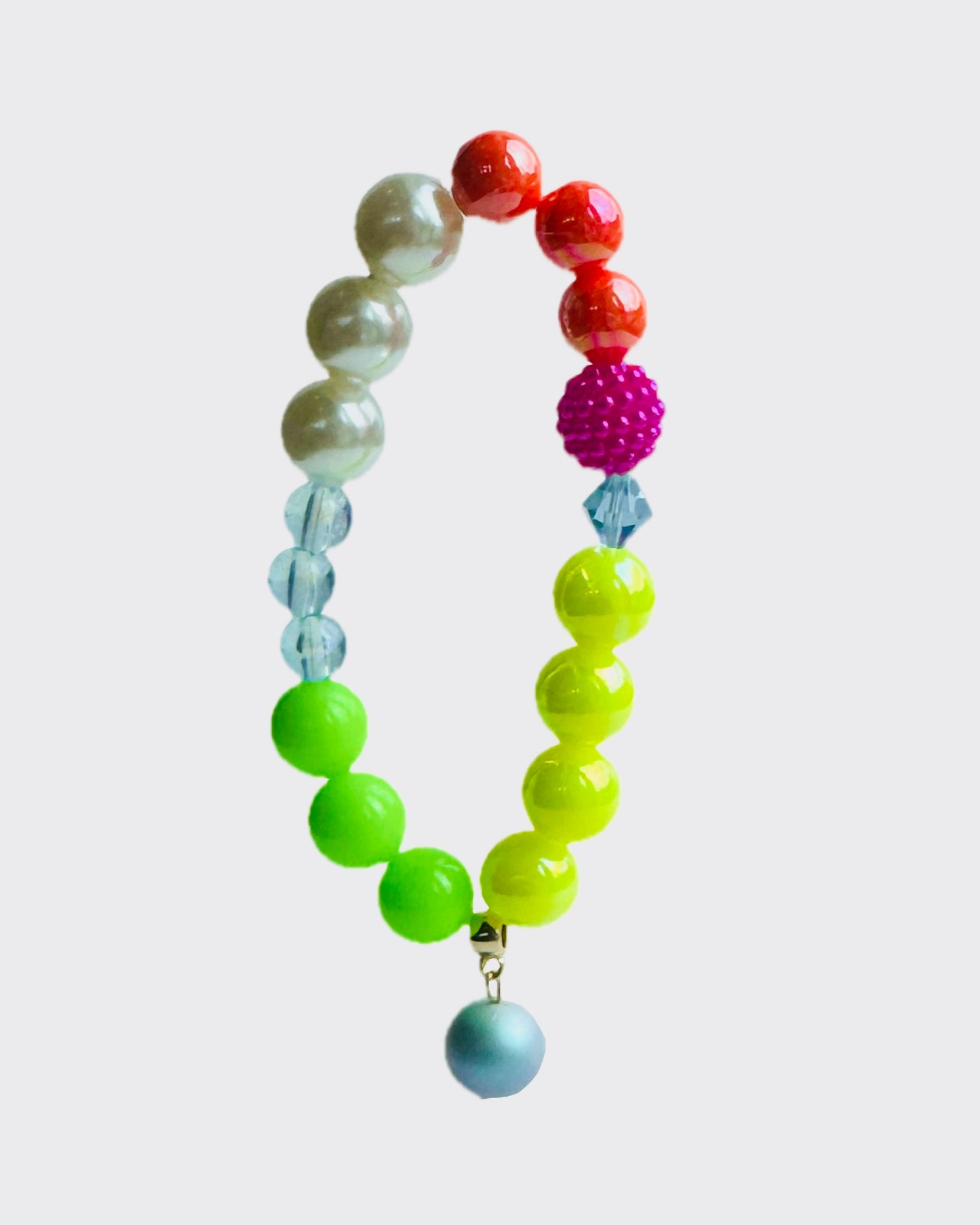 Jelly Bean Joy beaded + Crystal bracelet, Crystal Pearl drop charm