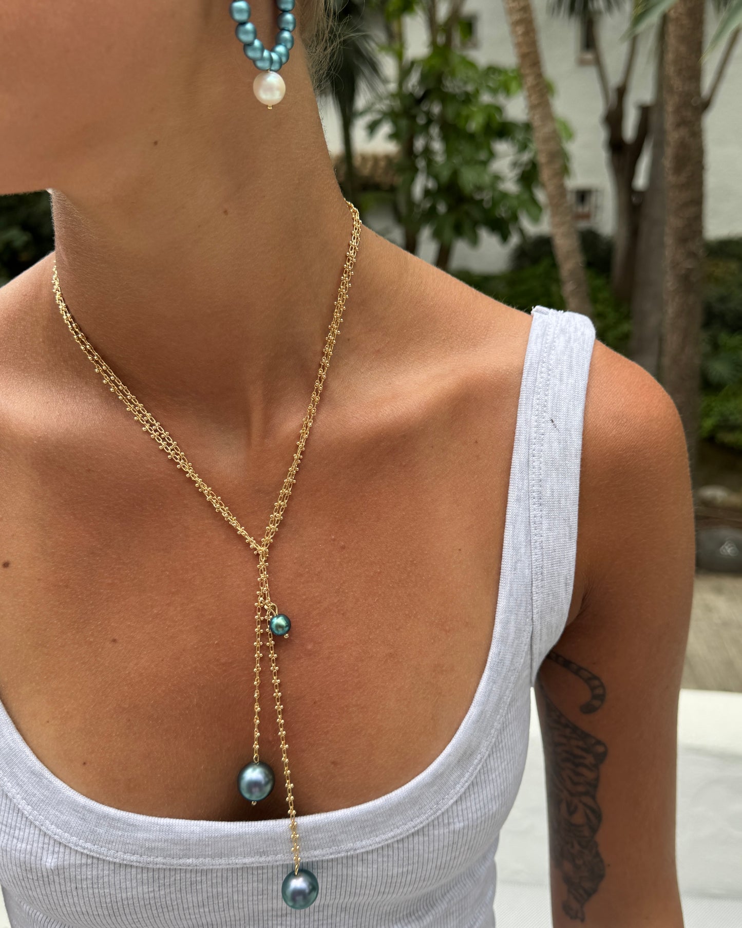 Candy land petrol blue crystal pearl drop hoops