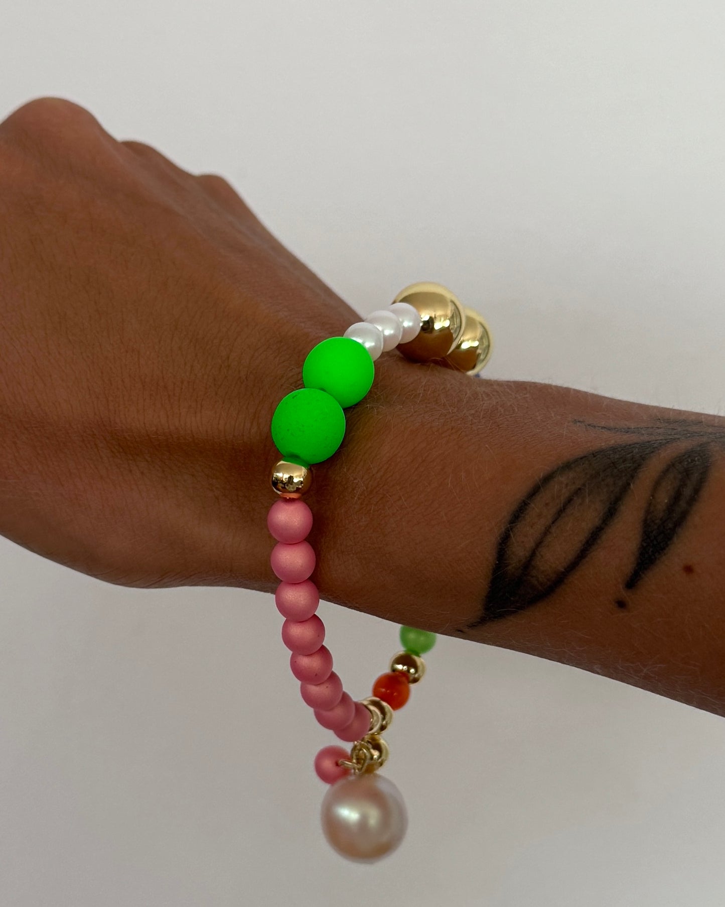 Rainbow princess green neon pop crystal pearl multi charm bracelet