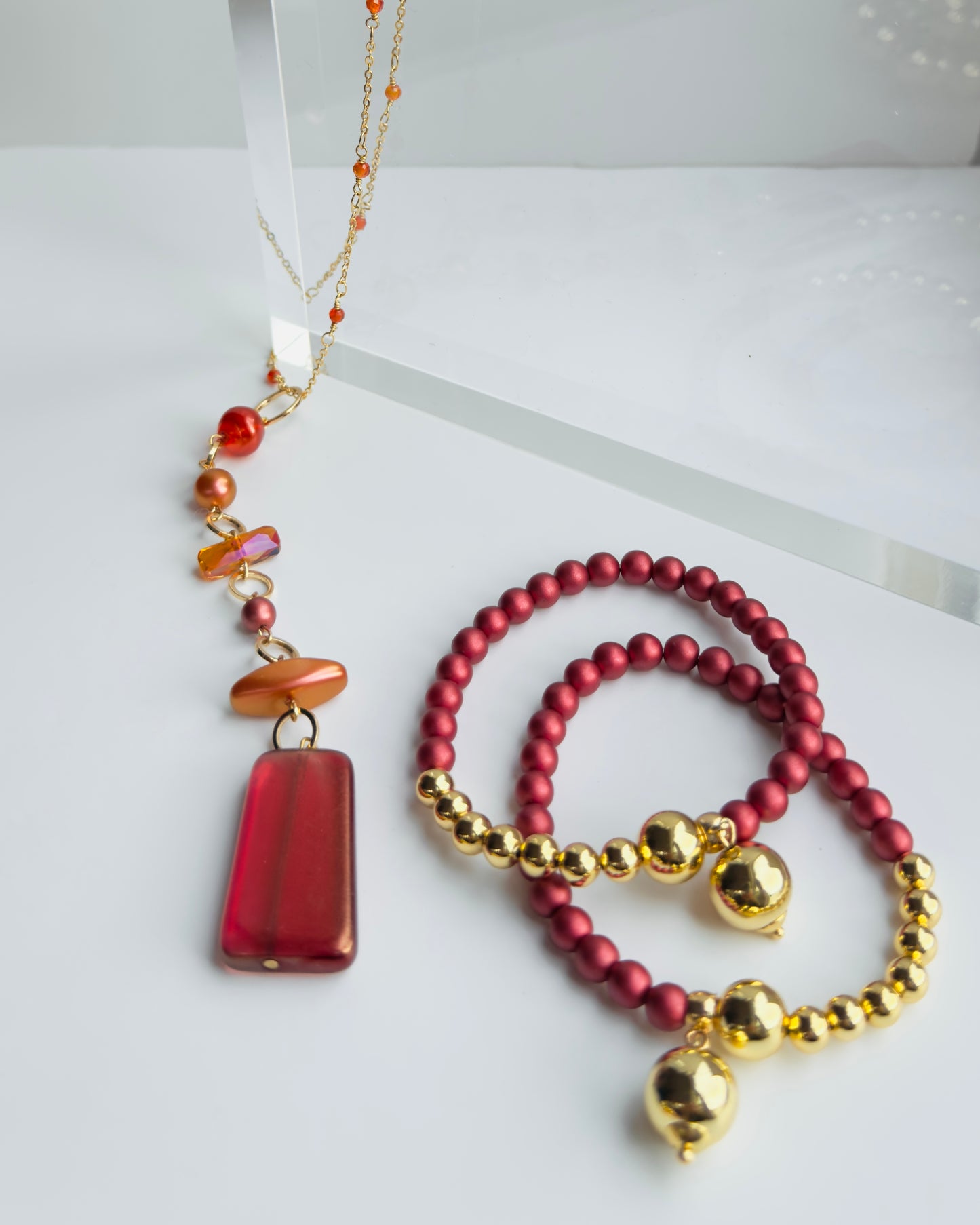 Roxie Ray cranberry sunset glow crystal drop pendant necklace