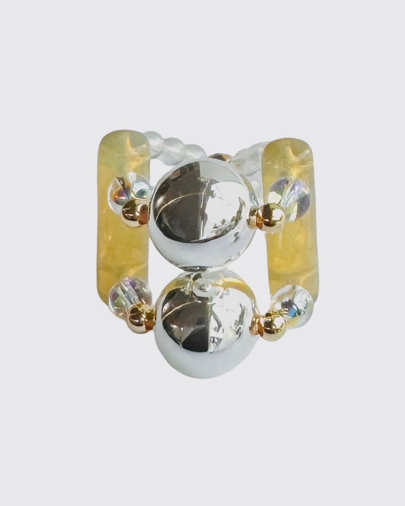 Silver double trouble crystal ring