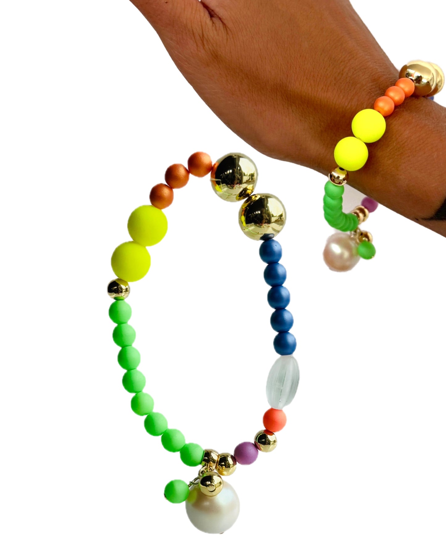 Rainbow princess Neon yellow pop crystal pearl bracelet