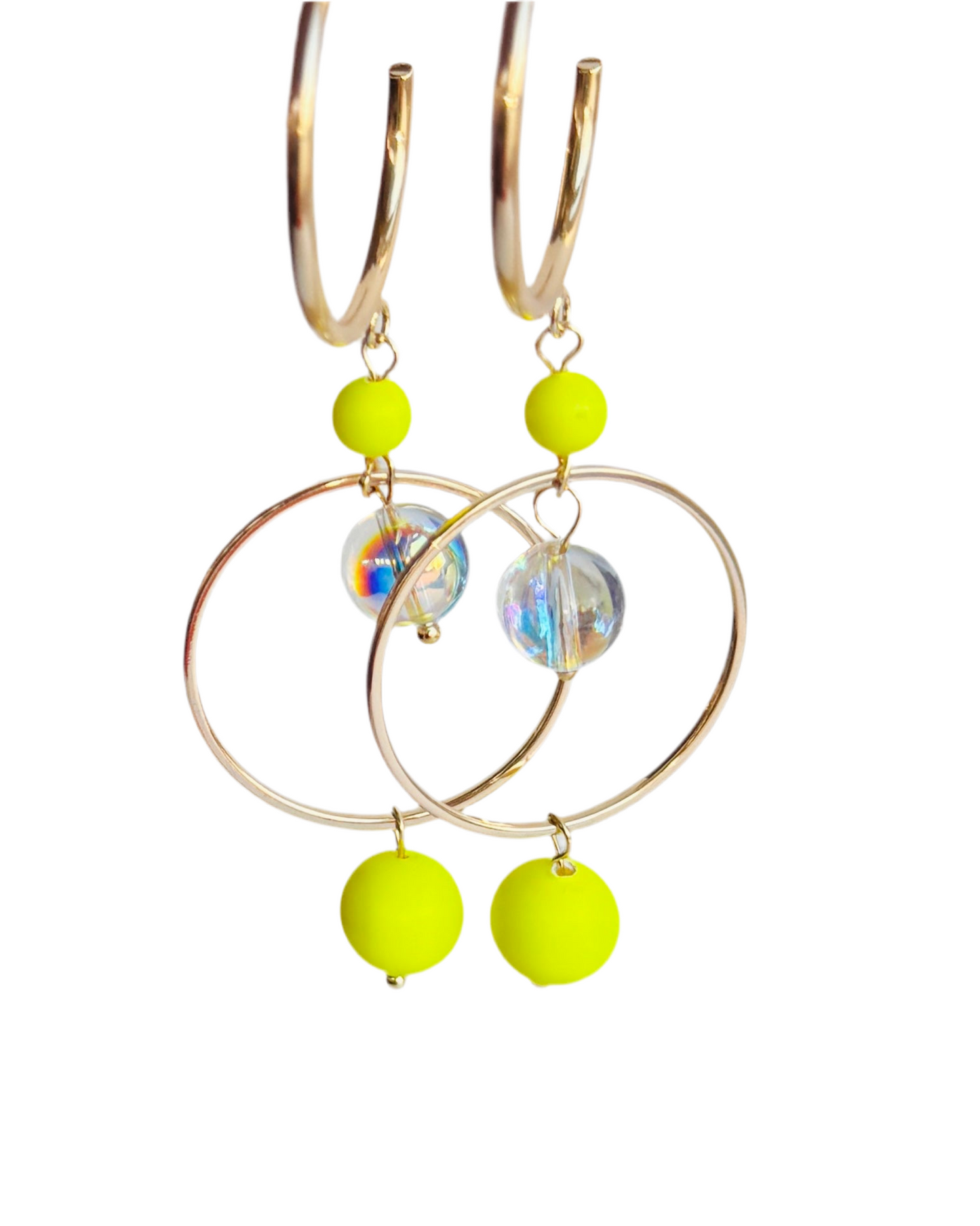 Suki neon yellow pop crystal drop hoops