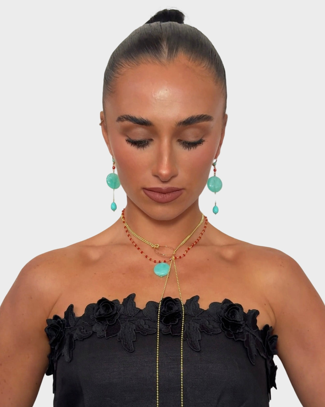 Lyra Aqua drop disc earrings