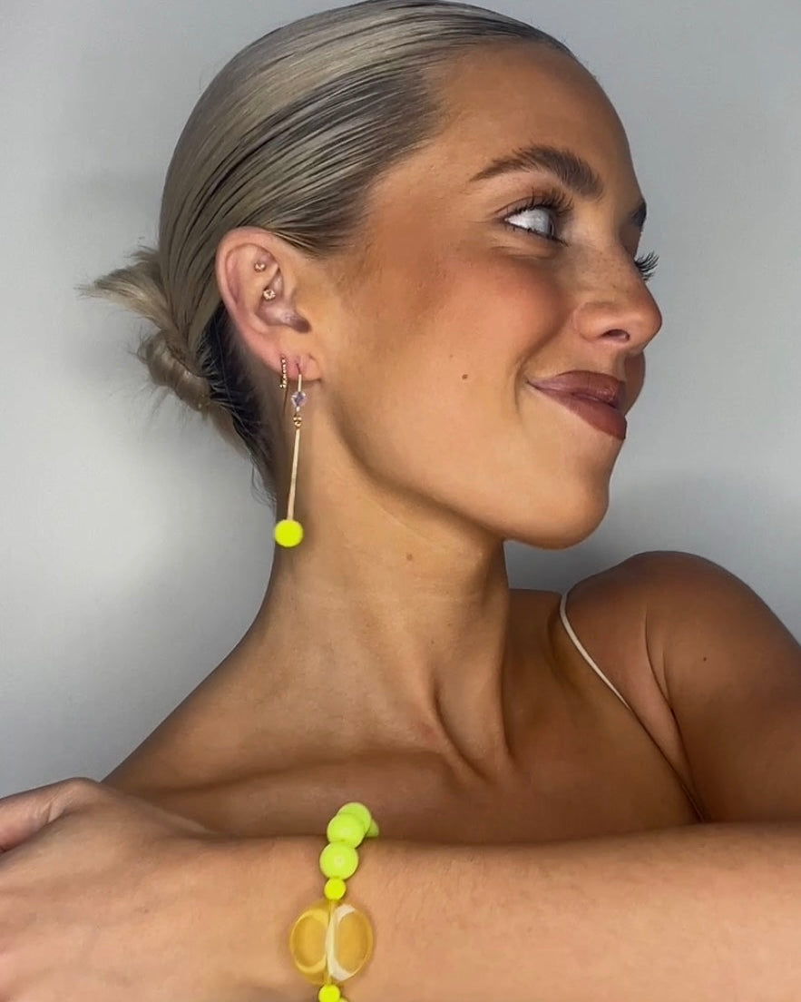 Mirabella neon yellow Austrian pearl + crystal drop earrings