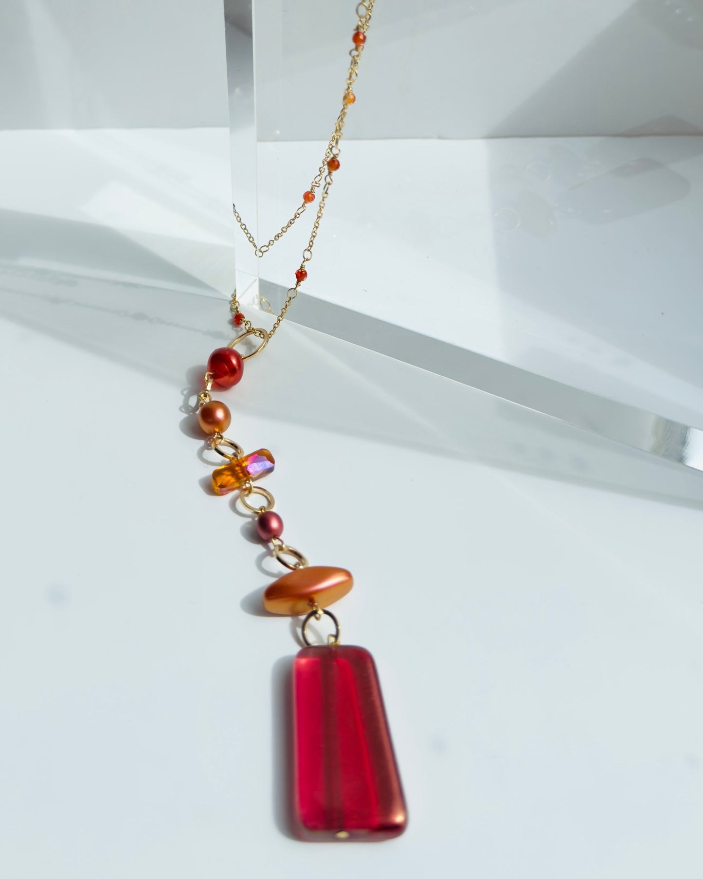 Roxie Ray cranberry sunset glow crystal drop pendant necklace
