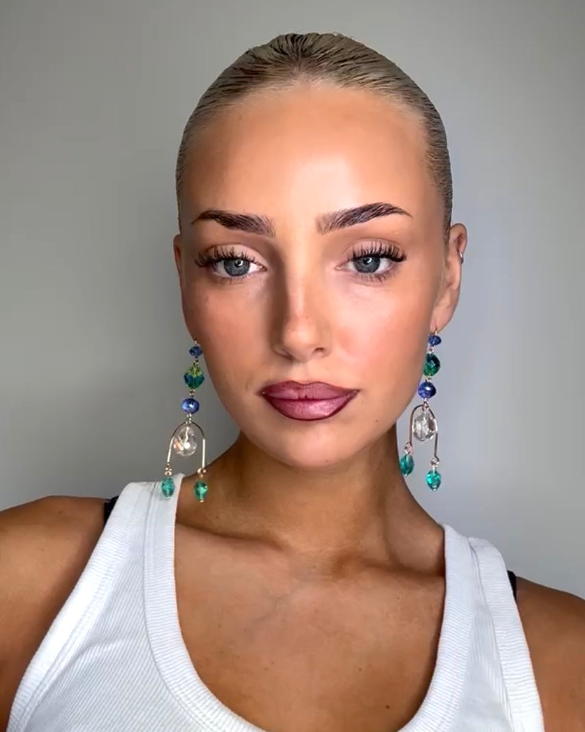 Veronique Aqua emerald crystal chandelier drop earrings