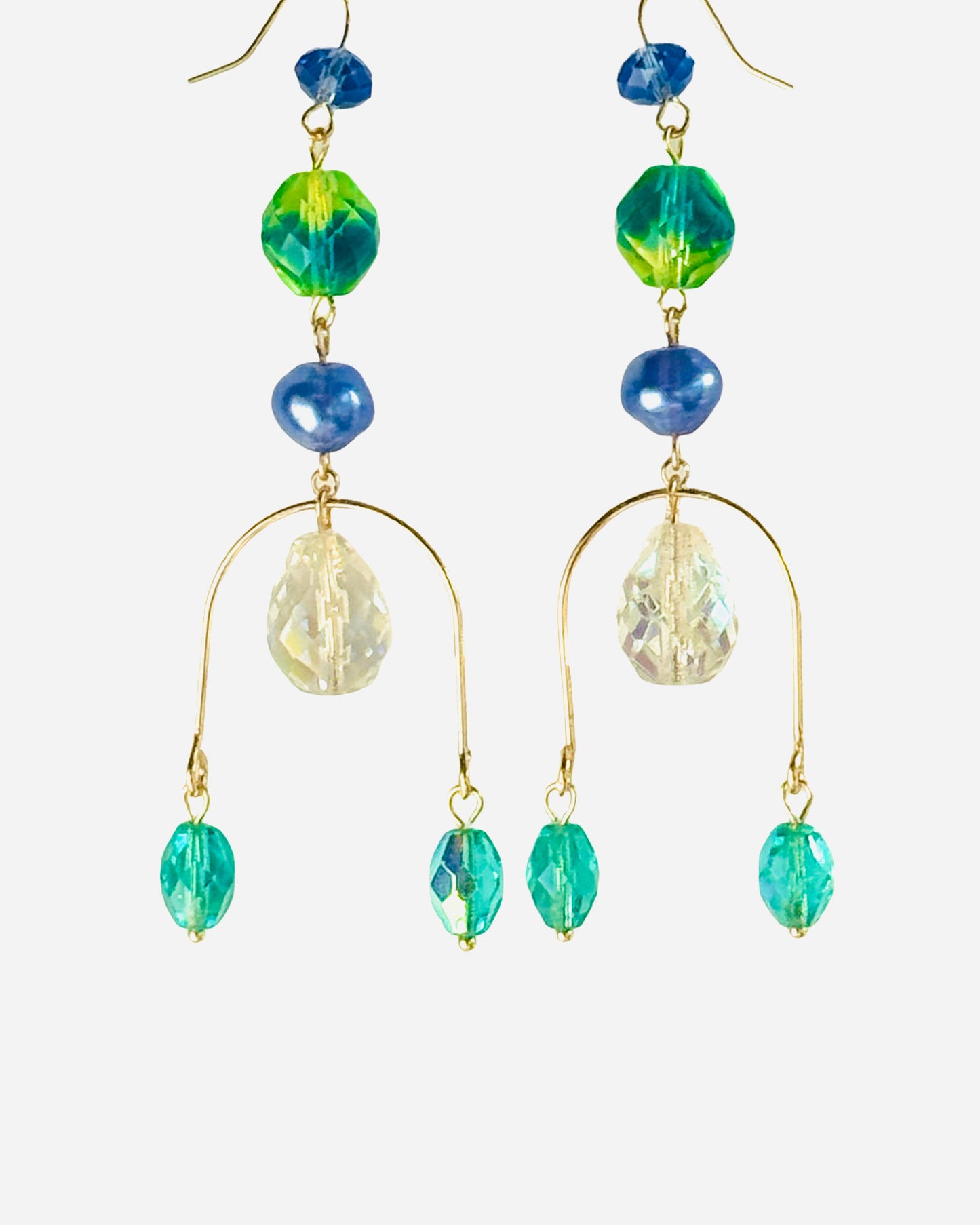 Veronique Aqua emerald crystal chandelier drop earrings