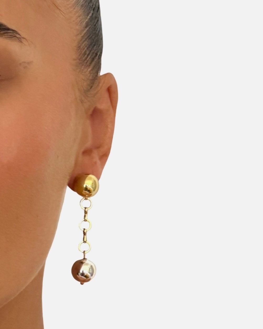 Gold stud, drop back silver beaded charm earrings