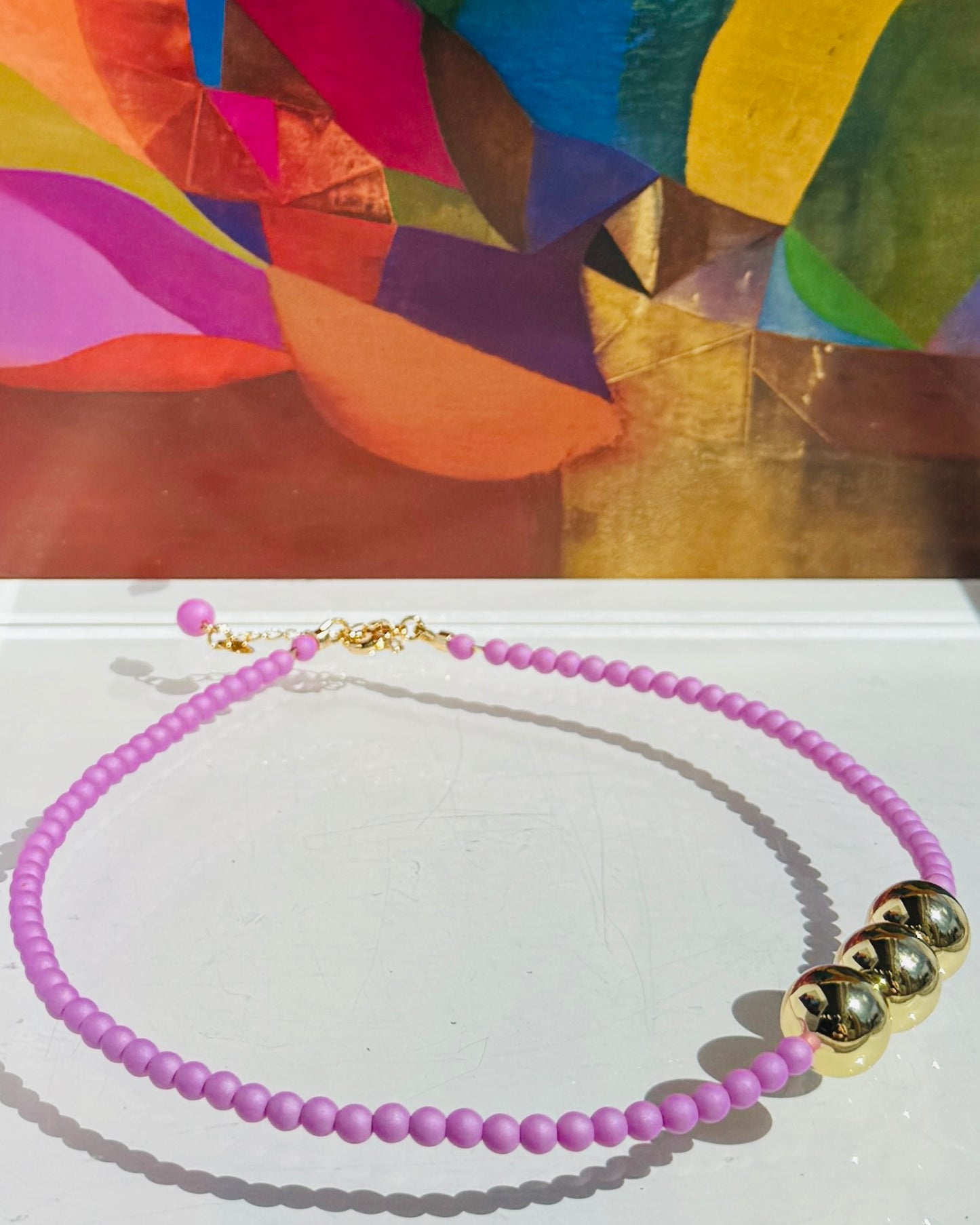 Betty boo lilac pearl gold beaded necklace