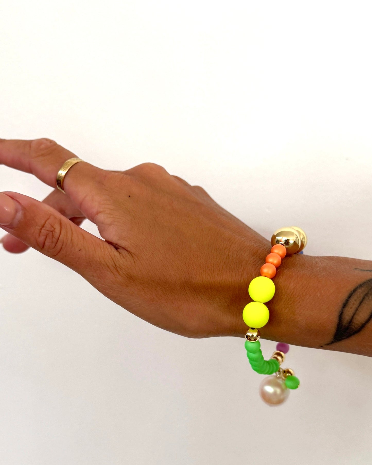 Rainbow princess Neon yellow pop crystal pearl bracelet