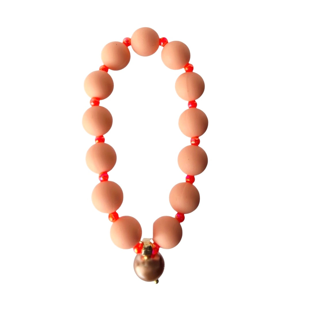 Beau peach + neon orange bracelet, pearl charm