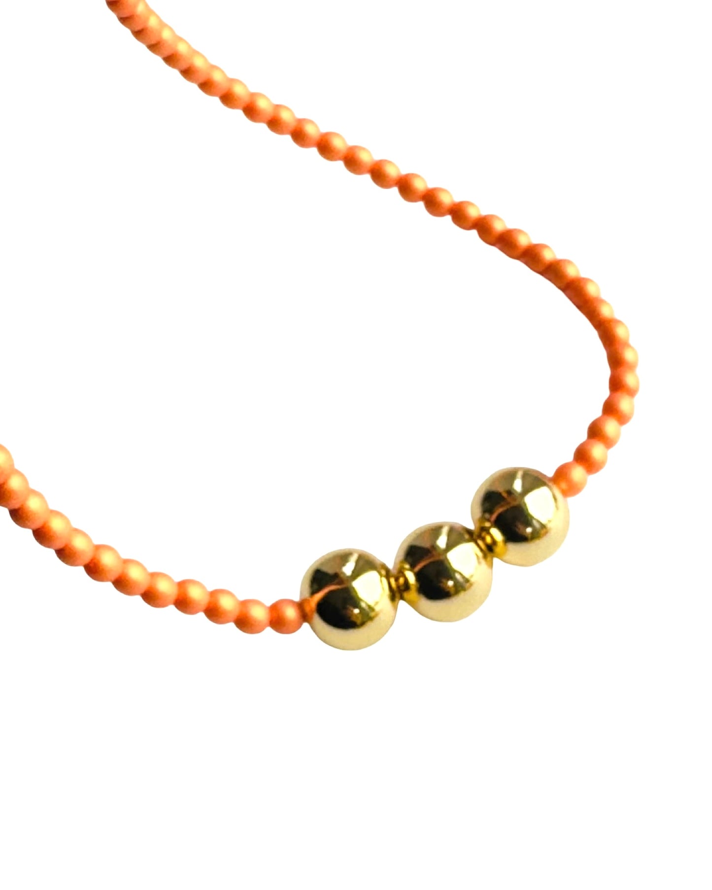 Betty boo iridescent tangerine crystal pearl gold beaded necklace