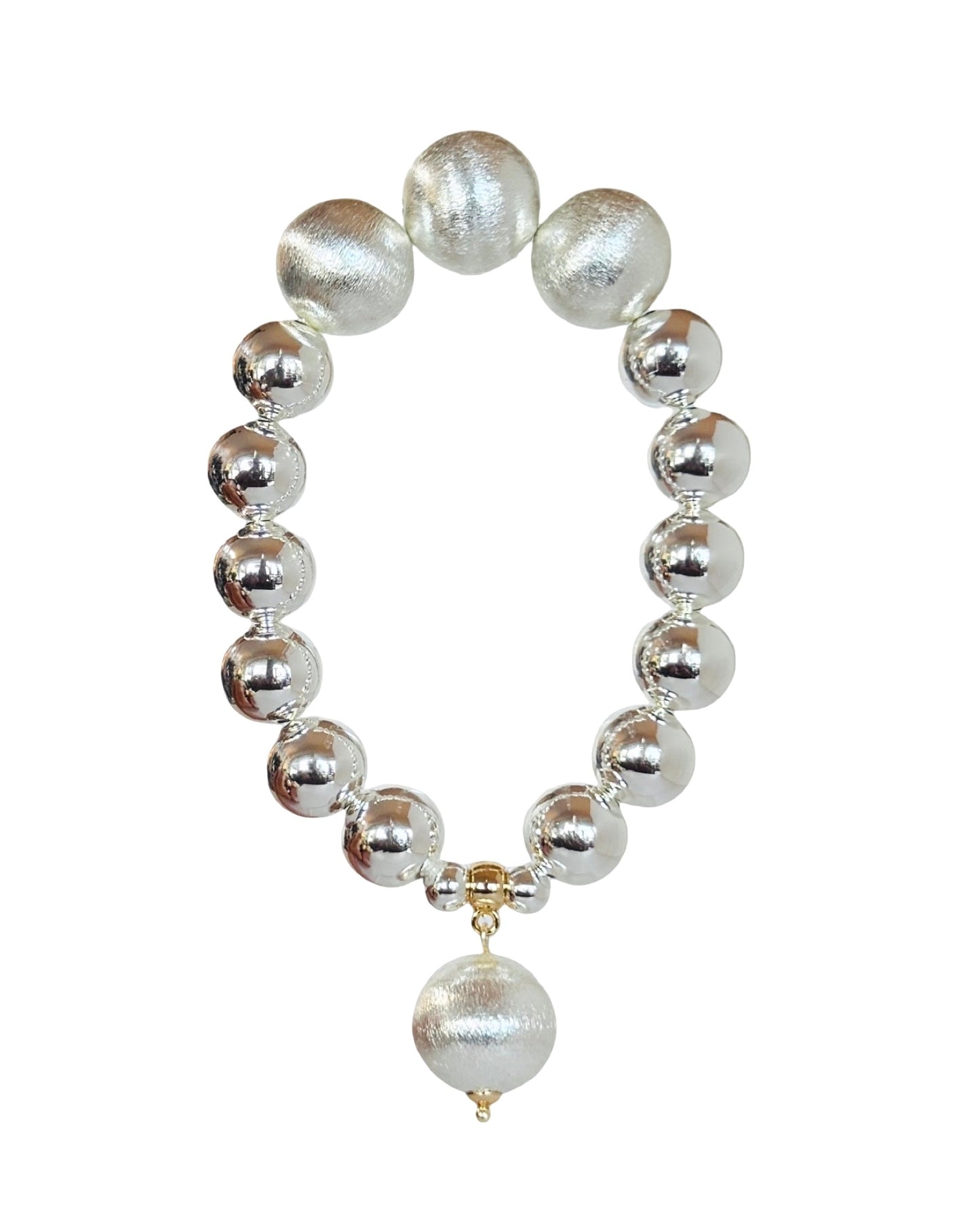 Pippa Pie Silver plated beaded bracelet, silver drop charm