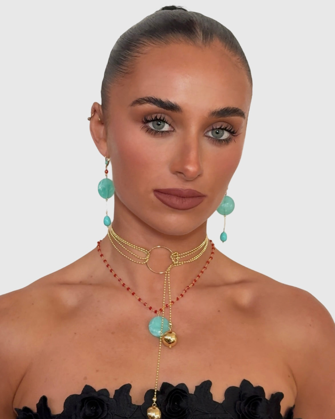Symi red quartz + turquoise beaded necklace