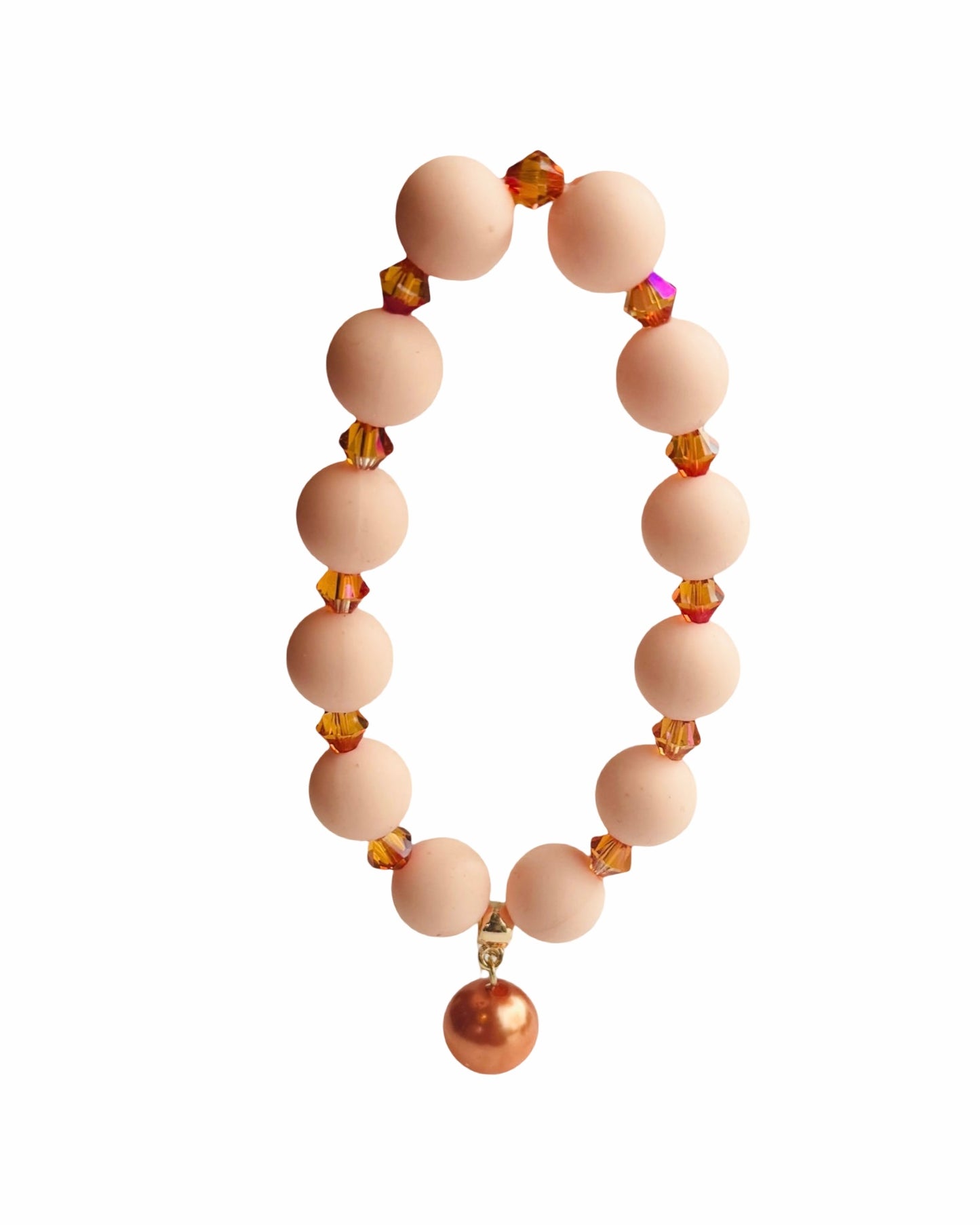 Bea soft pink + tango crystal bracelet, drop crystal pearl charm