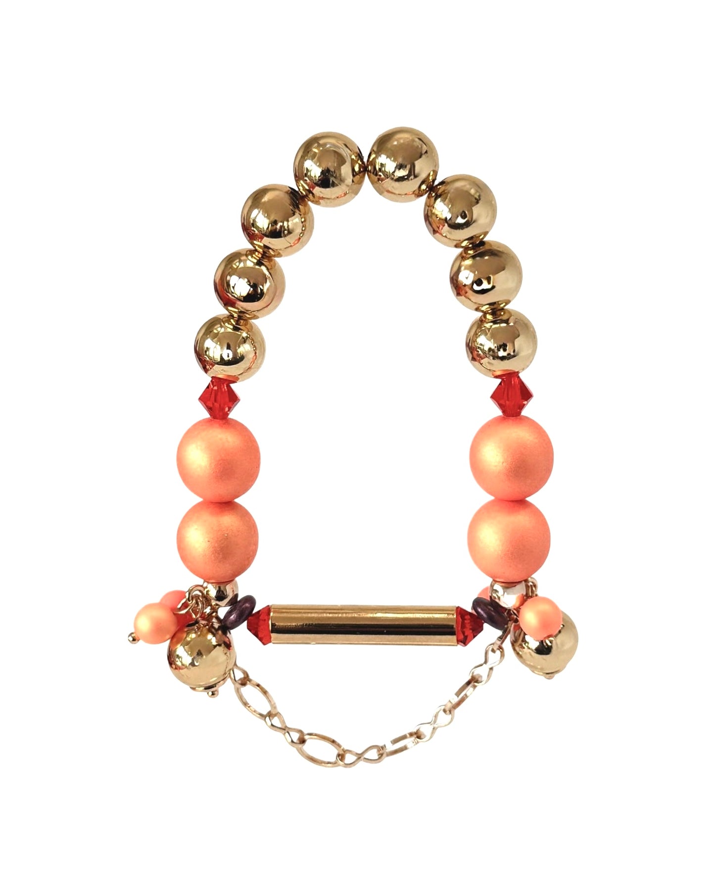 Tansy Lou neon orange pearl,crystal gold beaded bracelet