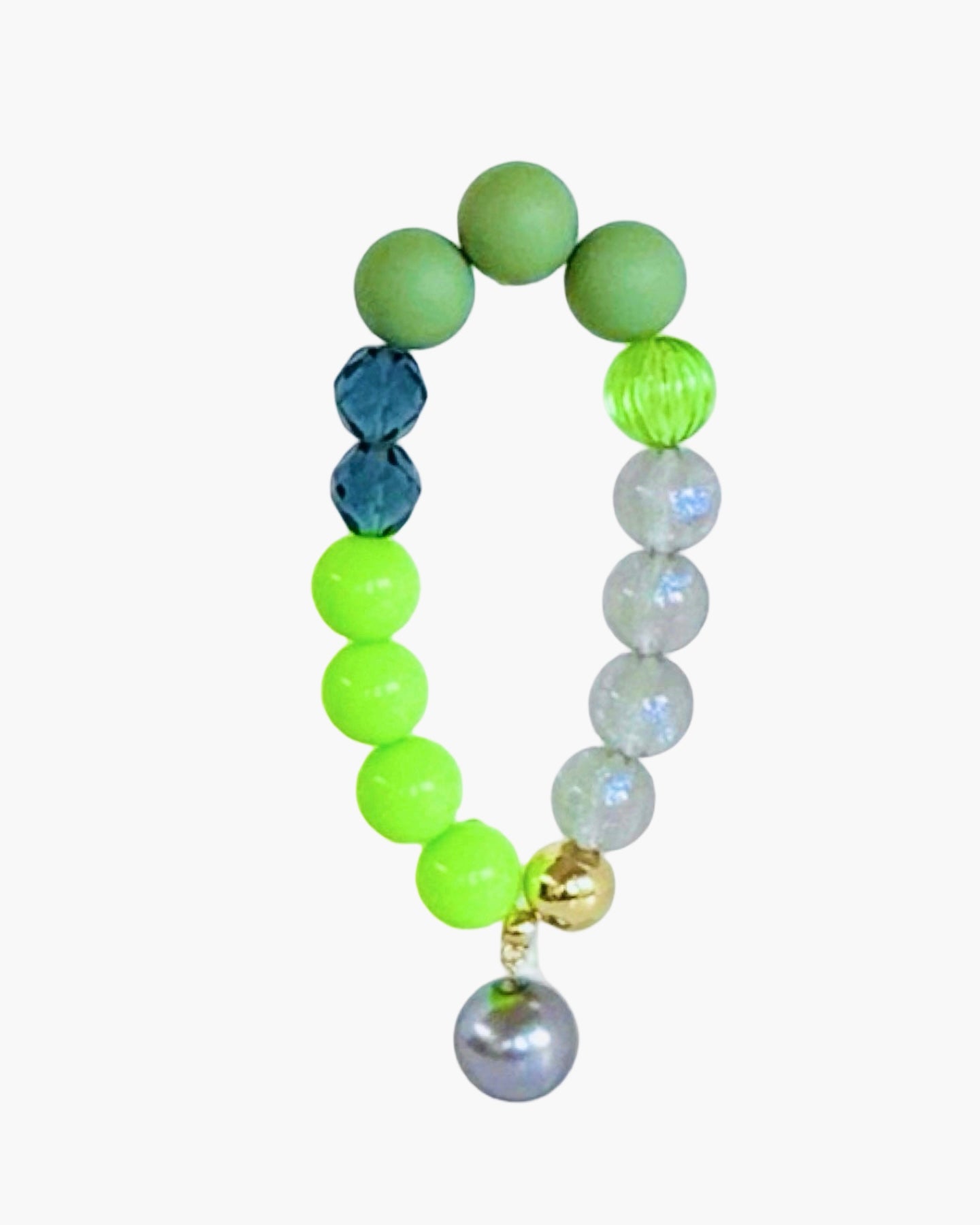 Lime twist + twirl beaded bracelet , drop crystal pearl bracelet