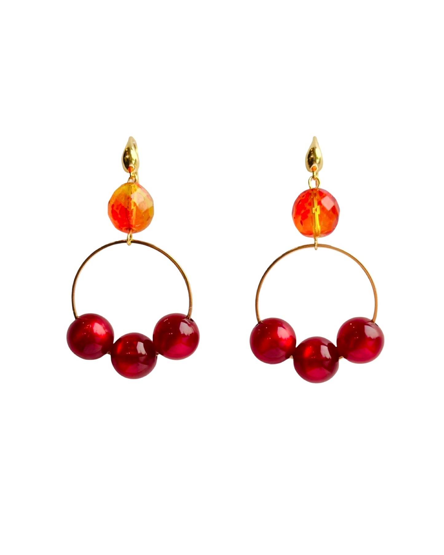 Cherie Orange + Burgundy Crystal Drop Earrings