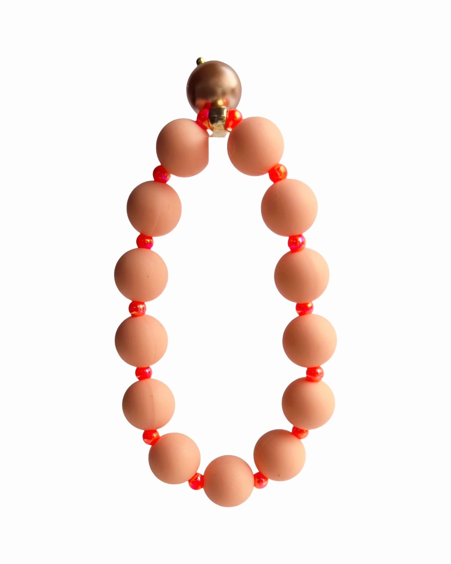 Beau peach + neon orange bracelet, pearl charm