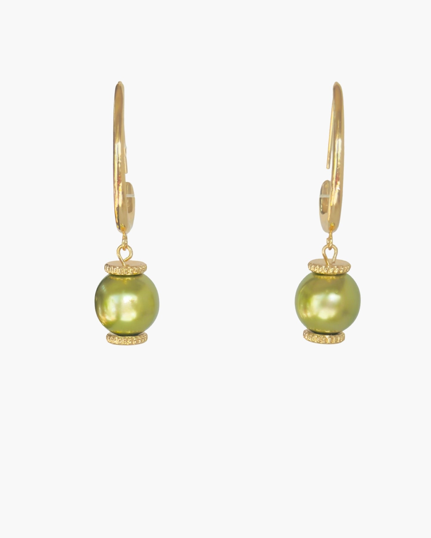 Tilda olive green handmade crystal pearl + gold earrings