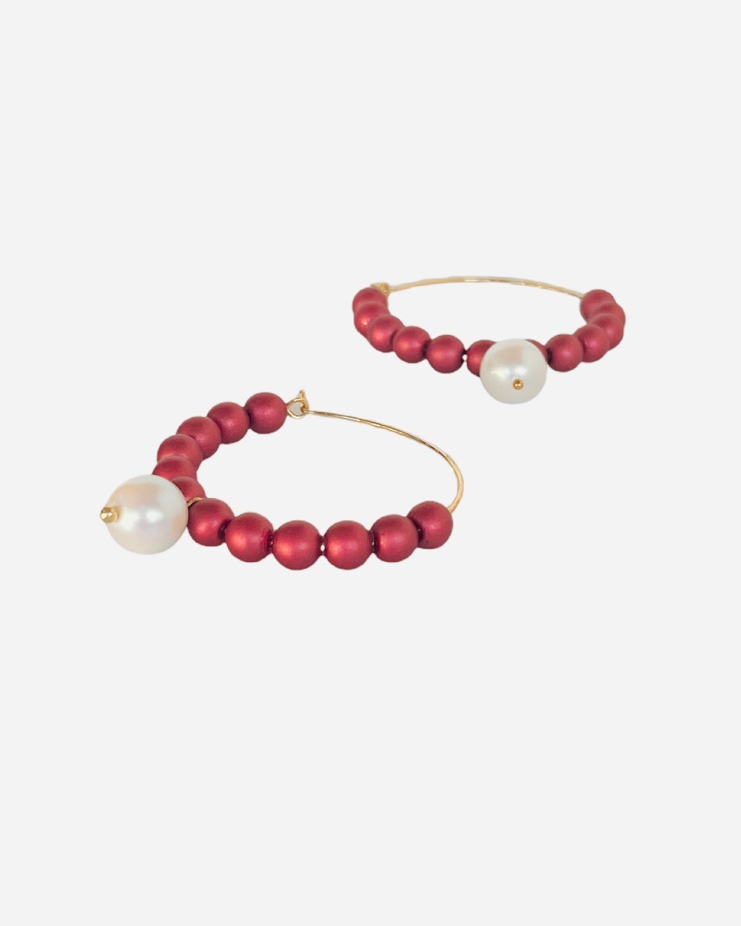 Burgundy crystal pearl Rainbow hoops