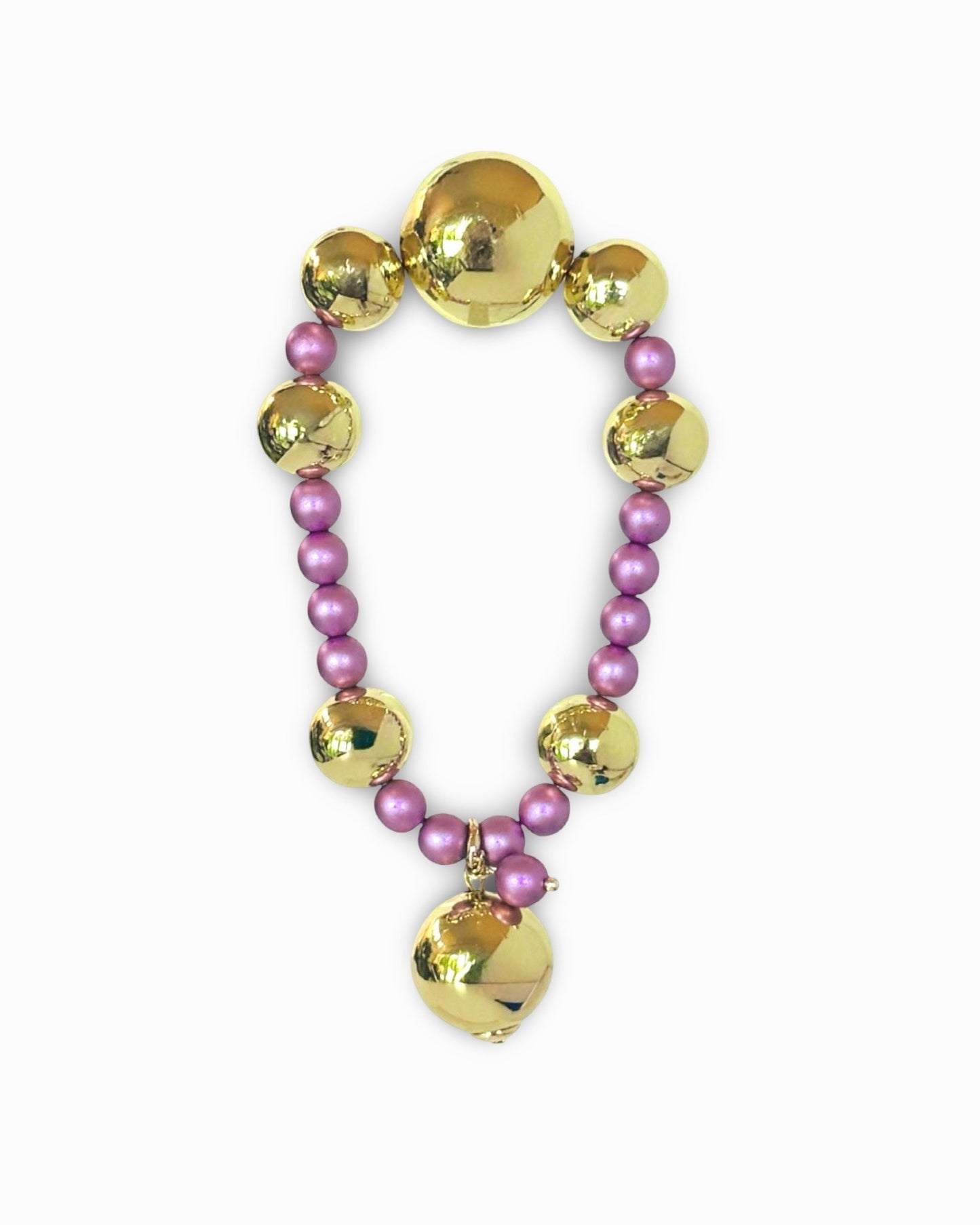 Lily Lulu Gold + metallic crystal purple pearl bracelet, drop gold charm