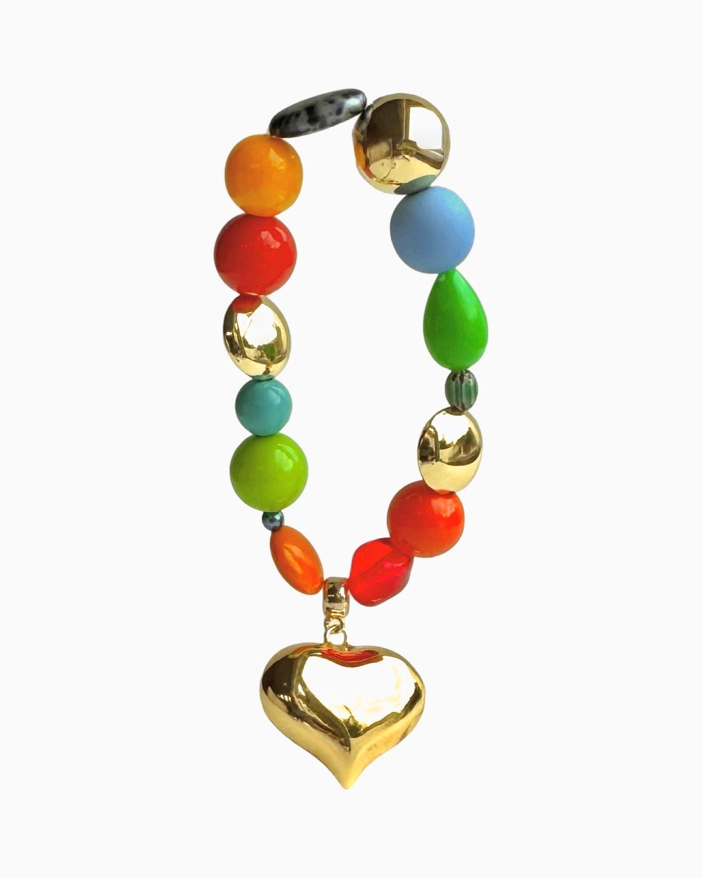 Play heart crystal, gold + vintage beaded bracelet - limited edition